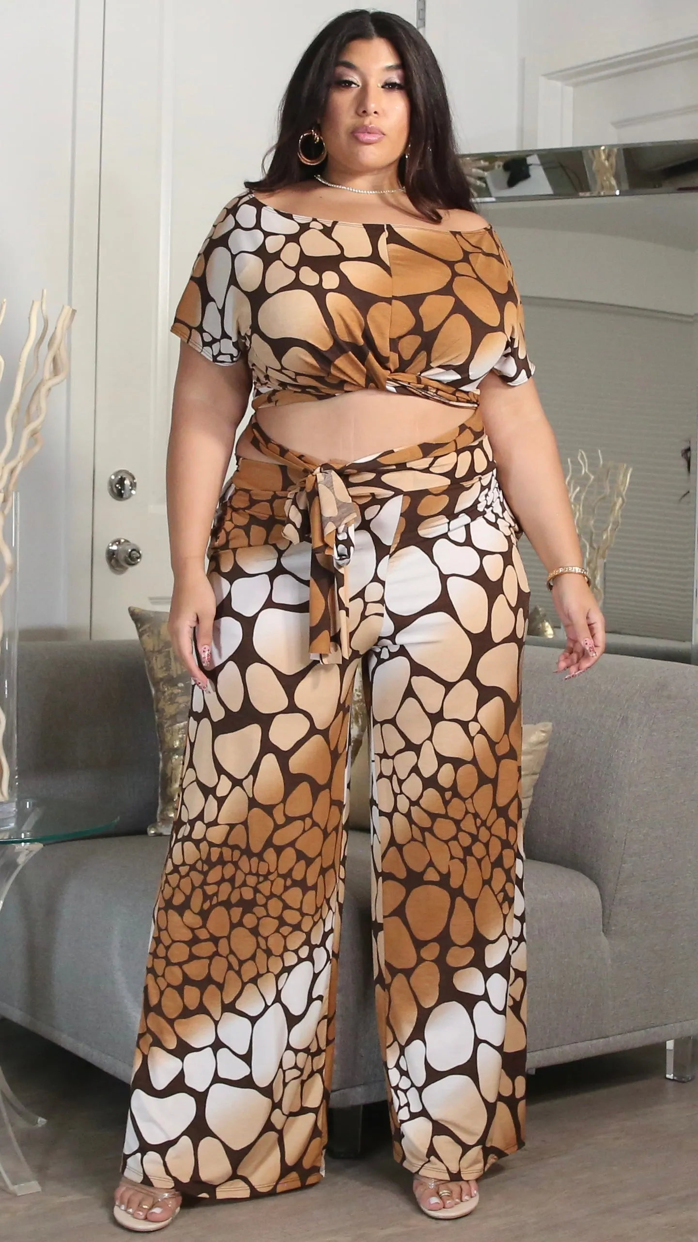 Prime Time 2Pcs Pant Set (Tan Giraffe) sold by Boughie Curves product image thumbnail 3