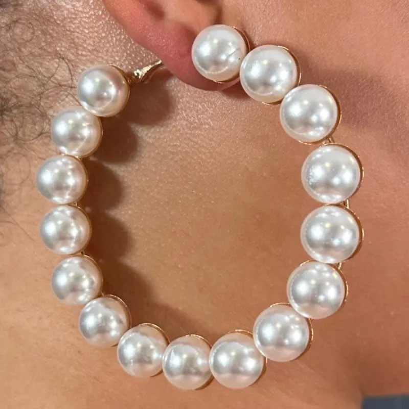 Pearl Sensation Hoop Earrings sold by Boughie Curves