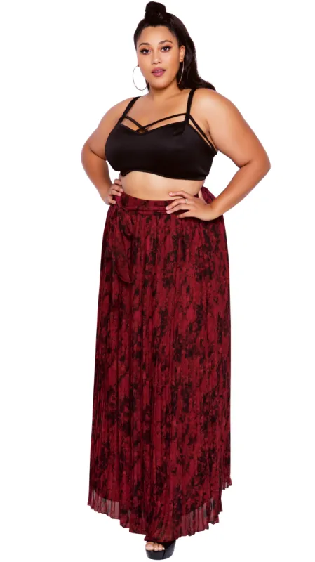 Flow For Days Skirt (Wine Print) sold by Boughie Curves