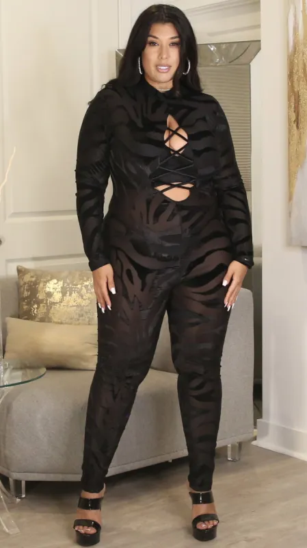 Up My Sleeve Sheer Jumper (Black Tiger) sold by Boughie Curves