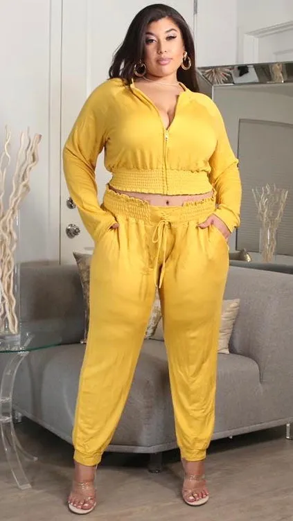 Chill Out 2Pcs Pant Set (Mustard) sold by Boughie Curves