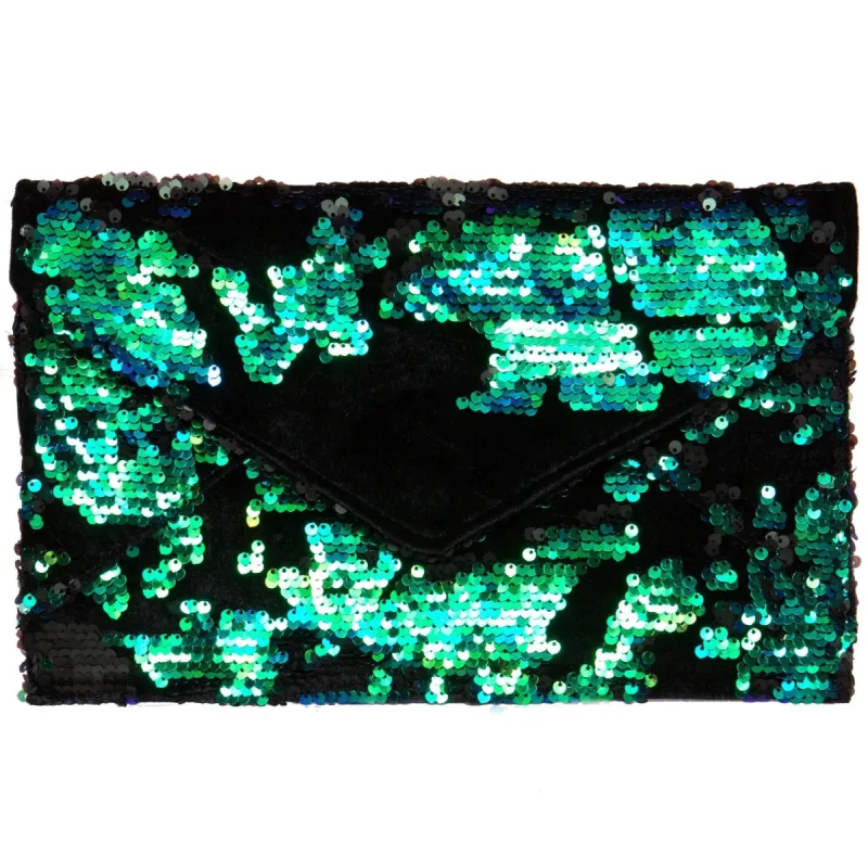Sequins Leopard Clutch (Green/Blue) sold by Boughie Curves