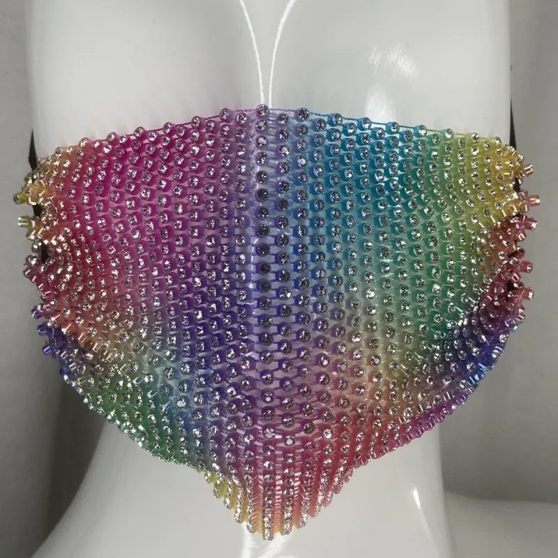 Fashion Mask (Mesh Rainbow Rhinestones) In Stock sold by Boughie Curves