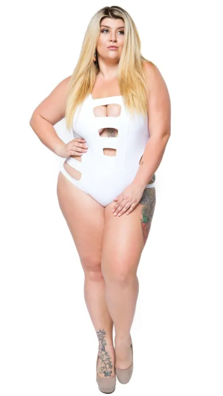 Freedom One Piece Bathing Suit (White) sold by Boughie Curves