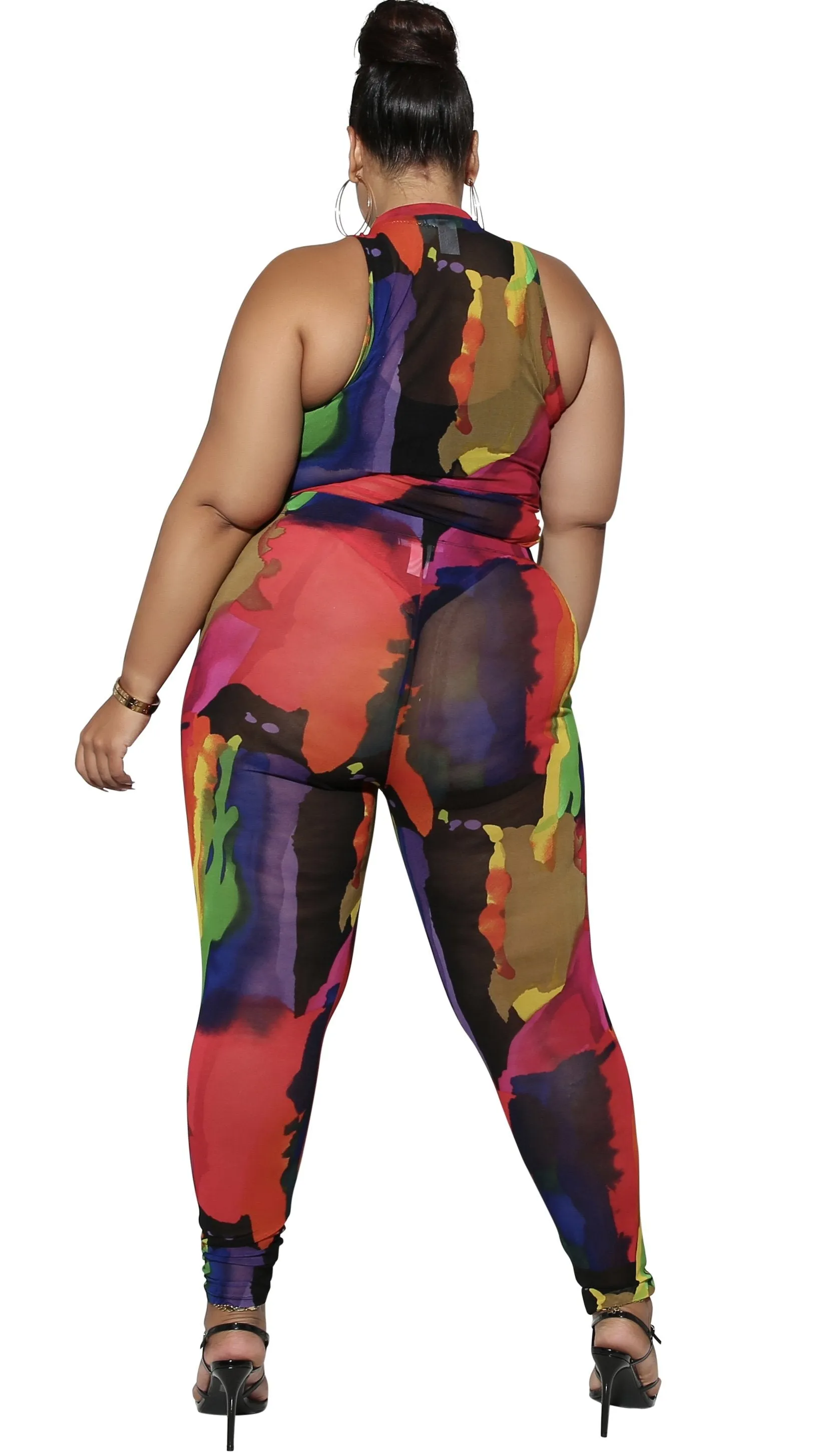 Painted Mesh 2Pcs Pant Set (Multi) sold by Boughie Curves product image thumbnail 3