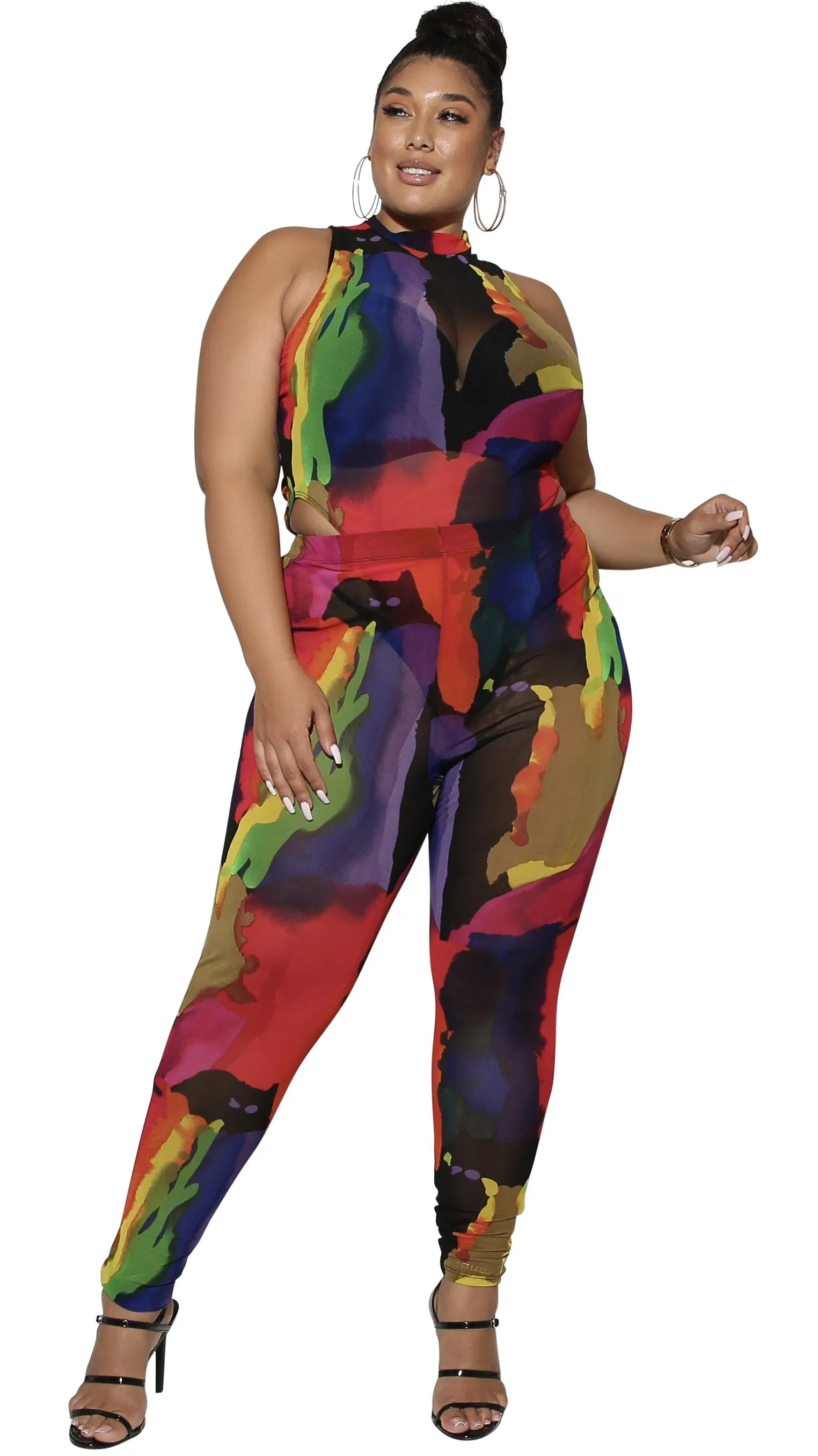 Painted Mesh 2Pcs Pant Set (Multi) sold by Boughie Curves