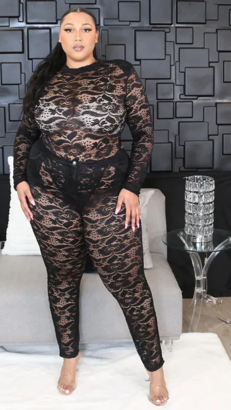 Laid Lace 2Pcs Pant Set (Black) sold by Boughie Curves