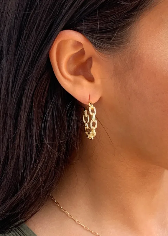Pave Link Hoop Earrings ★  Gold sold by Rock N Rags