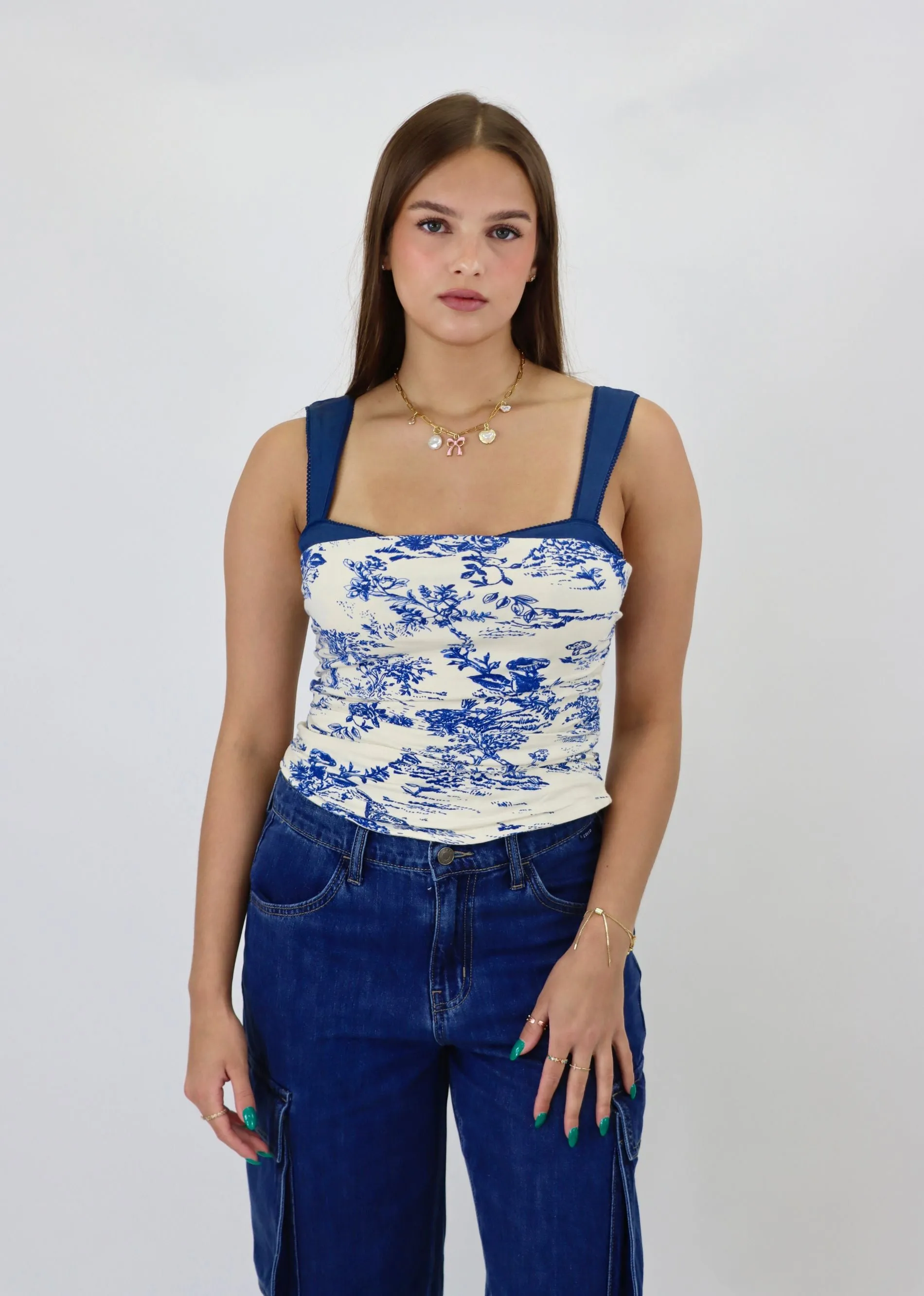 Free People 2 Toned Tank ★ White & Navy Floral sold by Rock N Rags