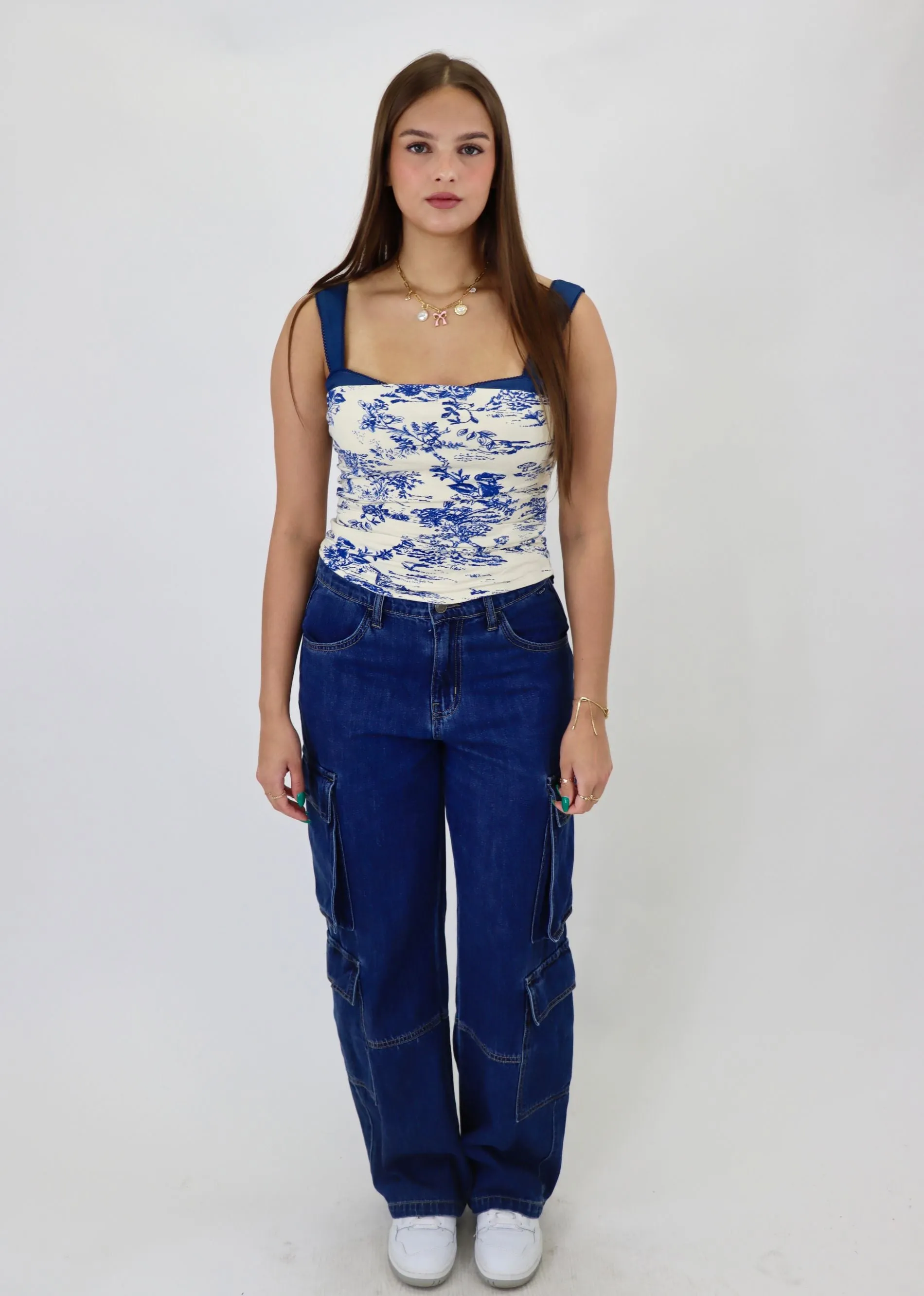 Free People 2 Toned Tank ★ White & Navy Floral sold by Rock N Rags product image thumbnail 2