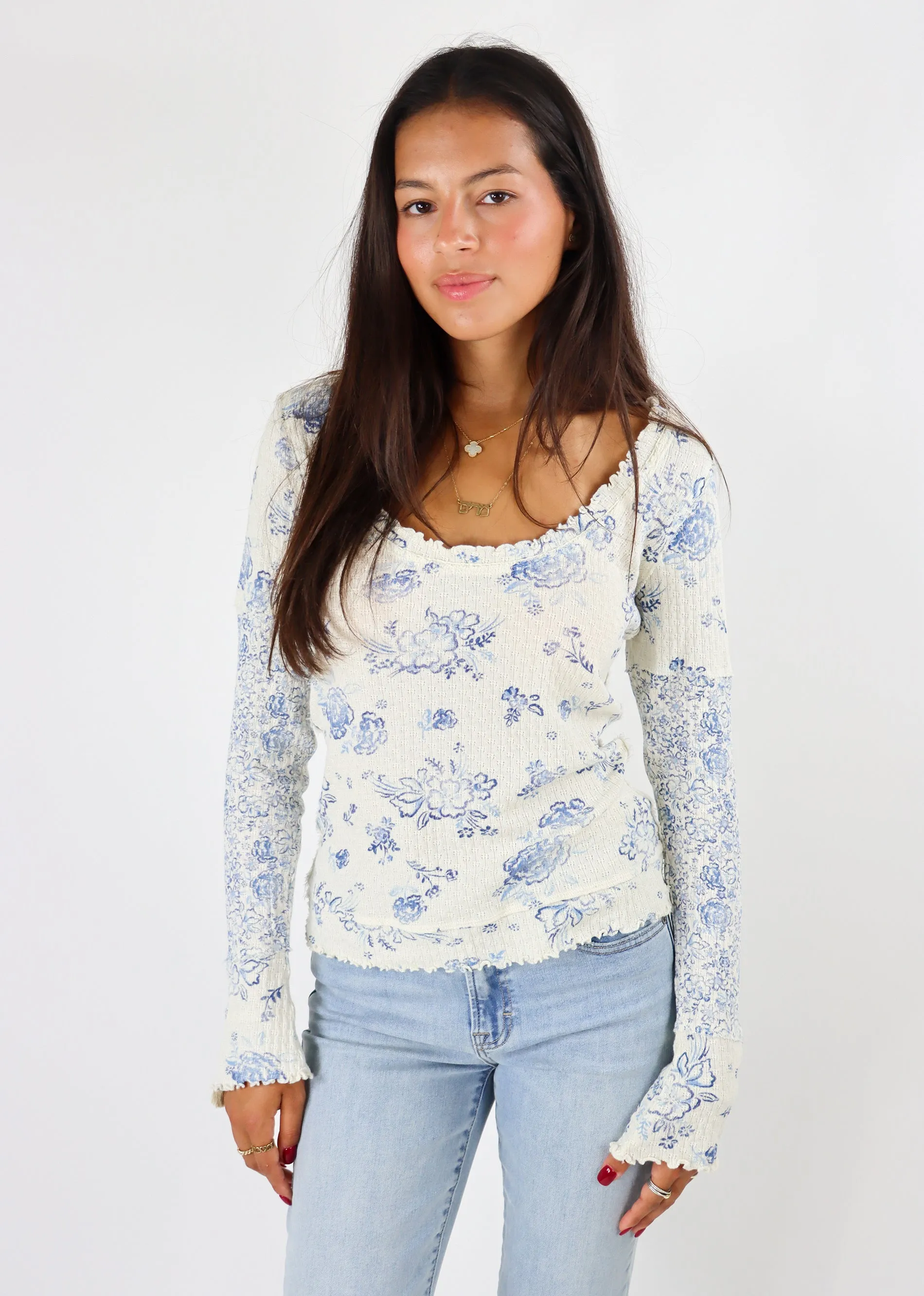 Free People Clover Printed Thermal ★ Blue and Cream sold by Rock N Rags product image thumbnail 4