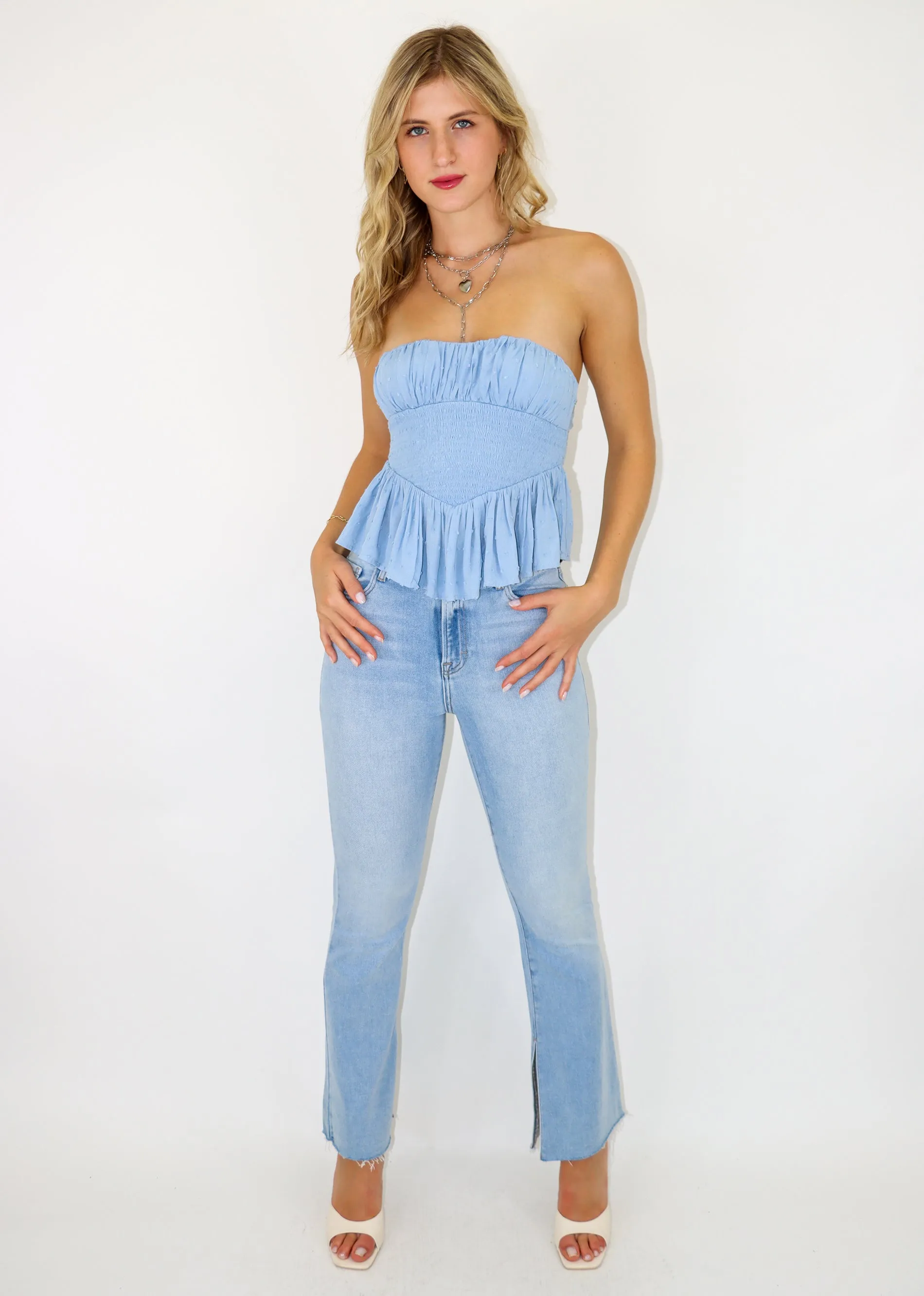 Throwback Love Tube Top ★ Dusty Blue Swiss Dot sold by Rock N Rags product image thumbnail 3