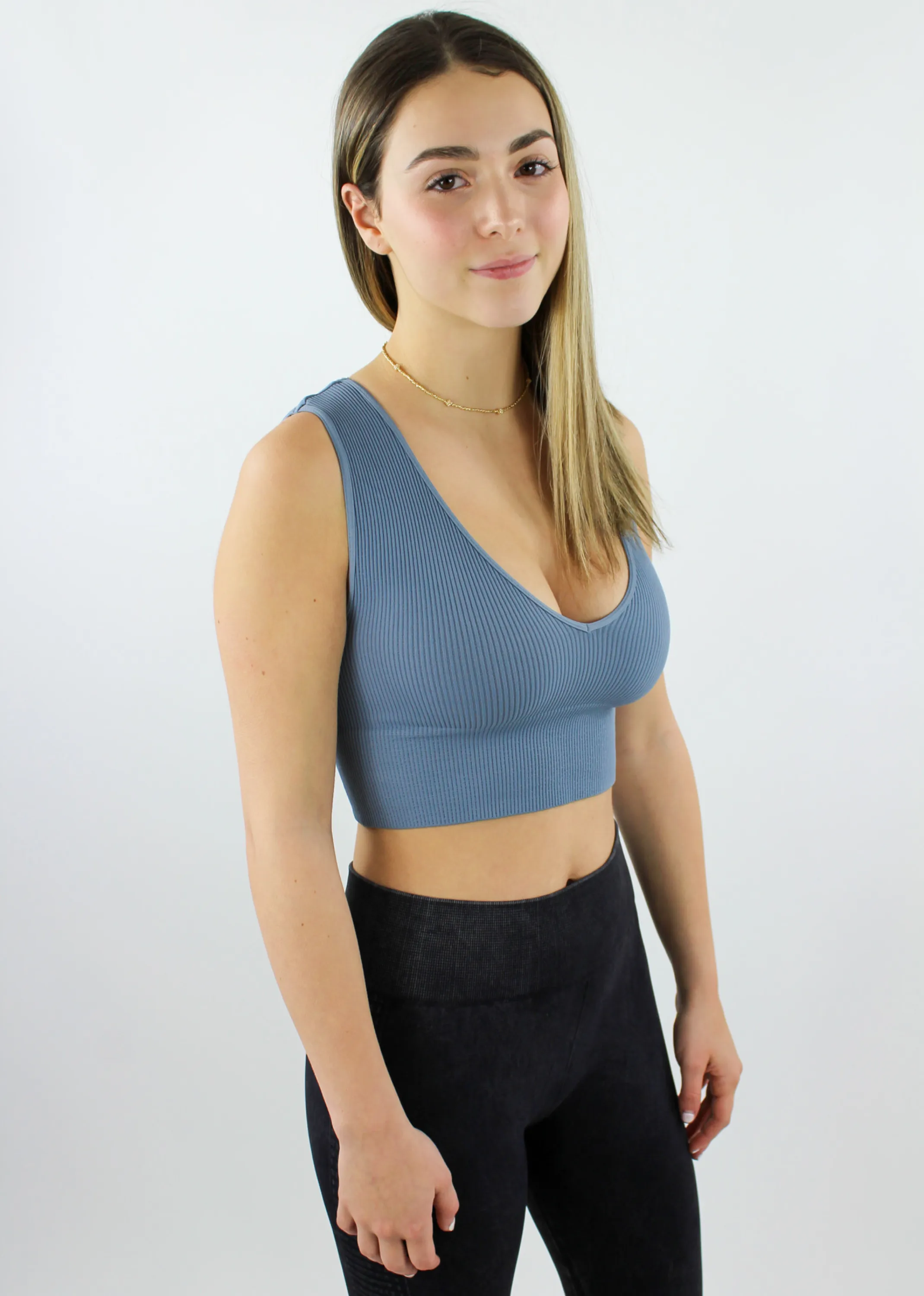 Take The Plunge V-Neck Crop Top ★ Dusty Blue sold by Rock N Rags product image thumbnail 2