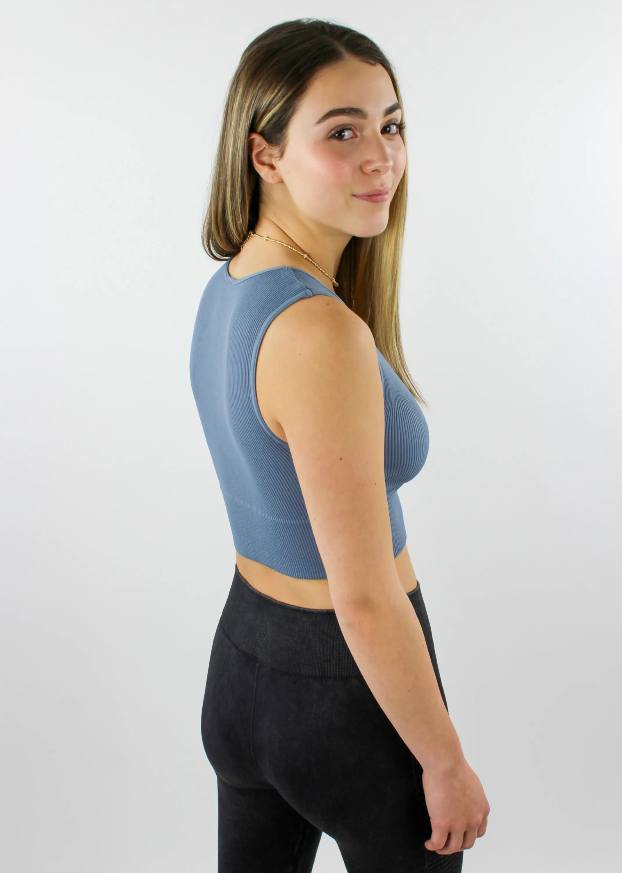 Take The Plunge V-Neck Crop Top ★ Dusty Blue sold by Rock N Rags product image thumbnail 3