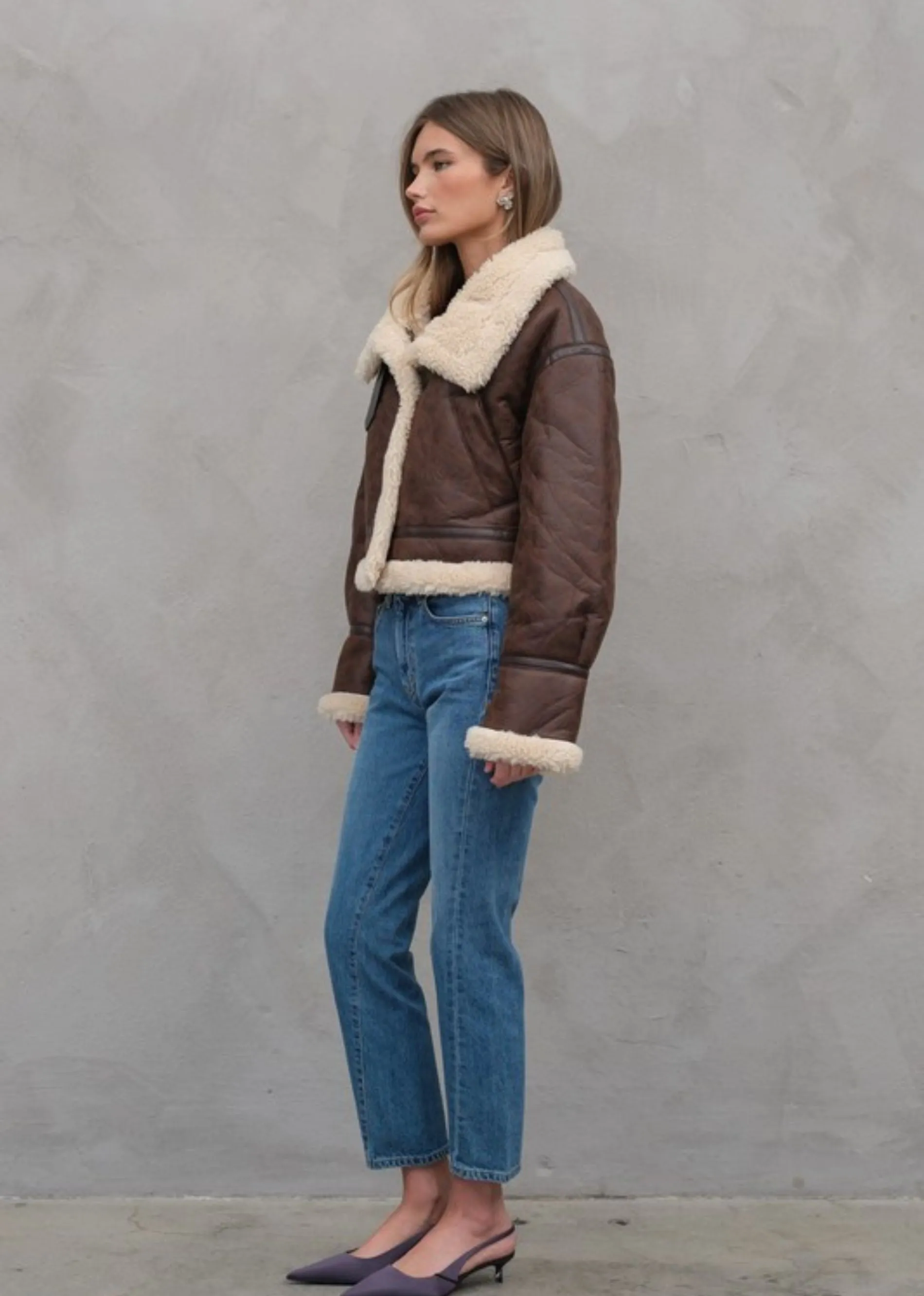 Faux Leather Jacket With Sherpa Detail ★ Brown sold by Rock N Rags product image thumbnail 5