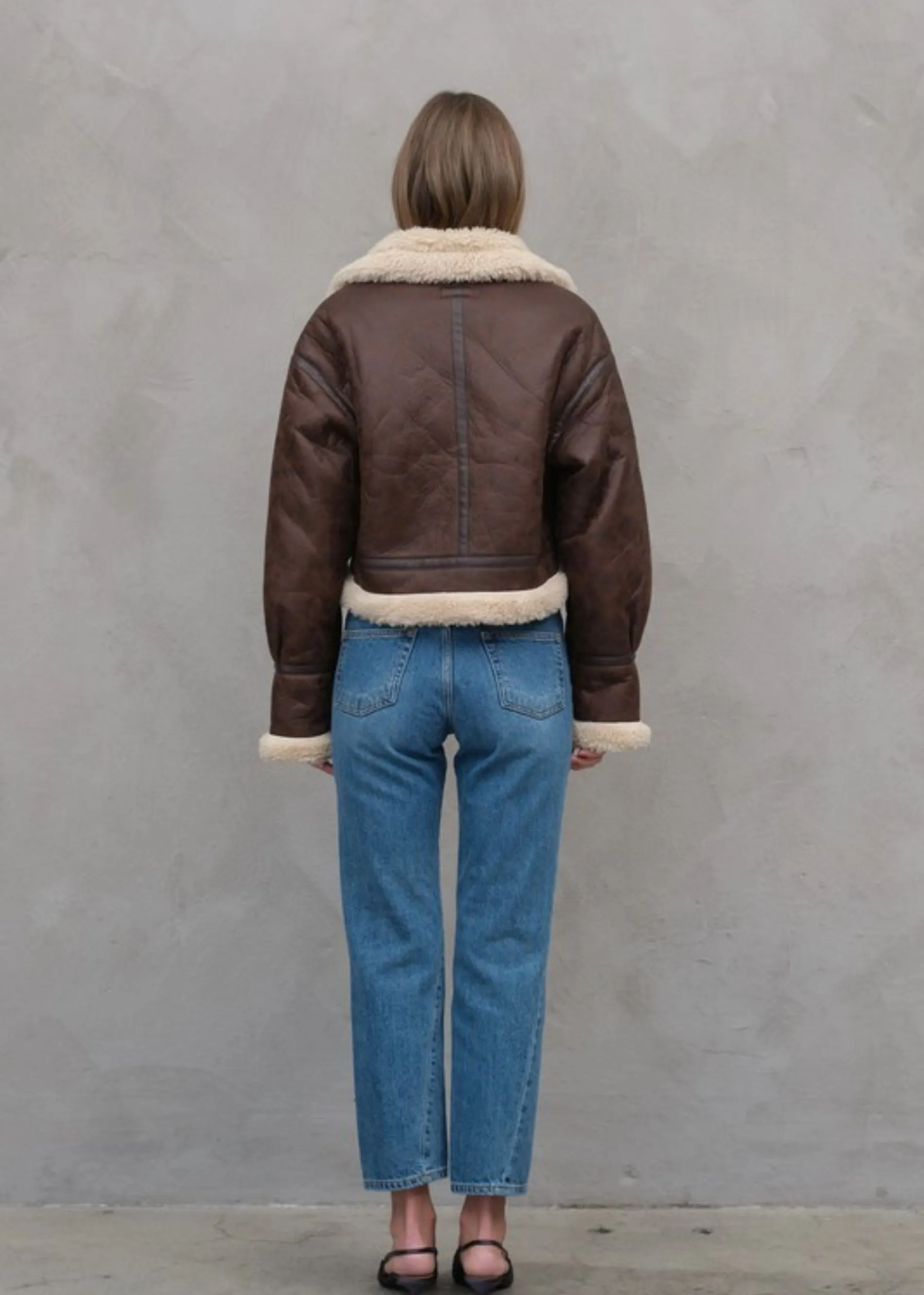 Faux Leather Jacket With Sherpa Detail ★ Brown sold by Rock N Rags product image thumbnail 4