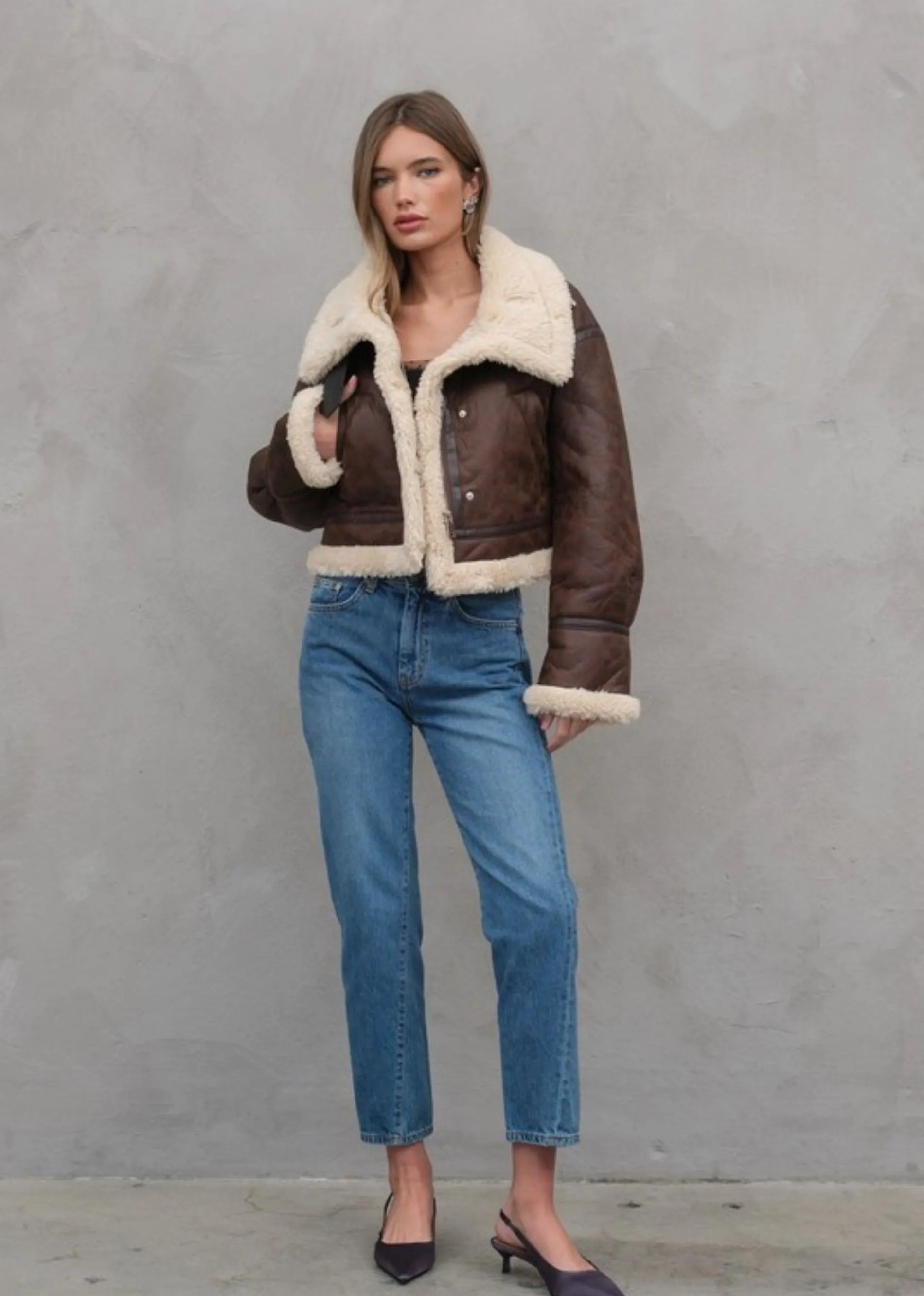 Faux Leather Jacket With Sherpa Detail ★ Brown sold by Rock N Rags product image thumbnail 3