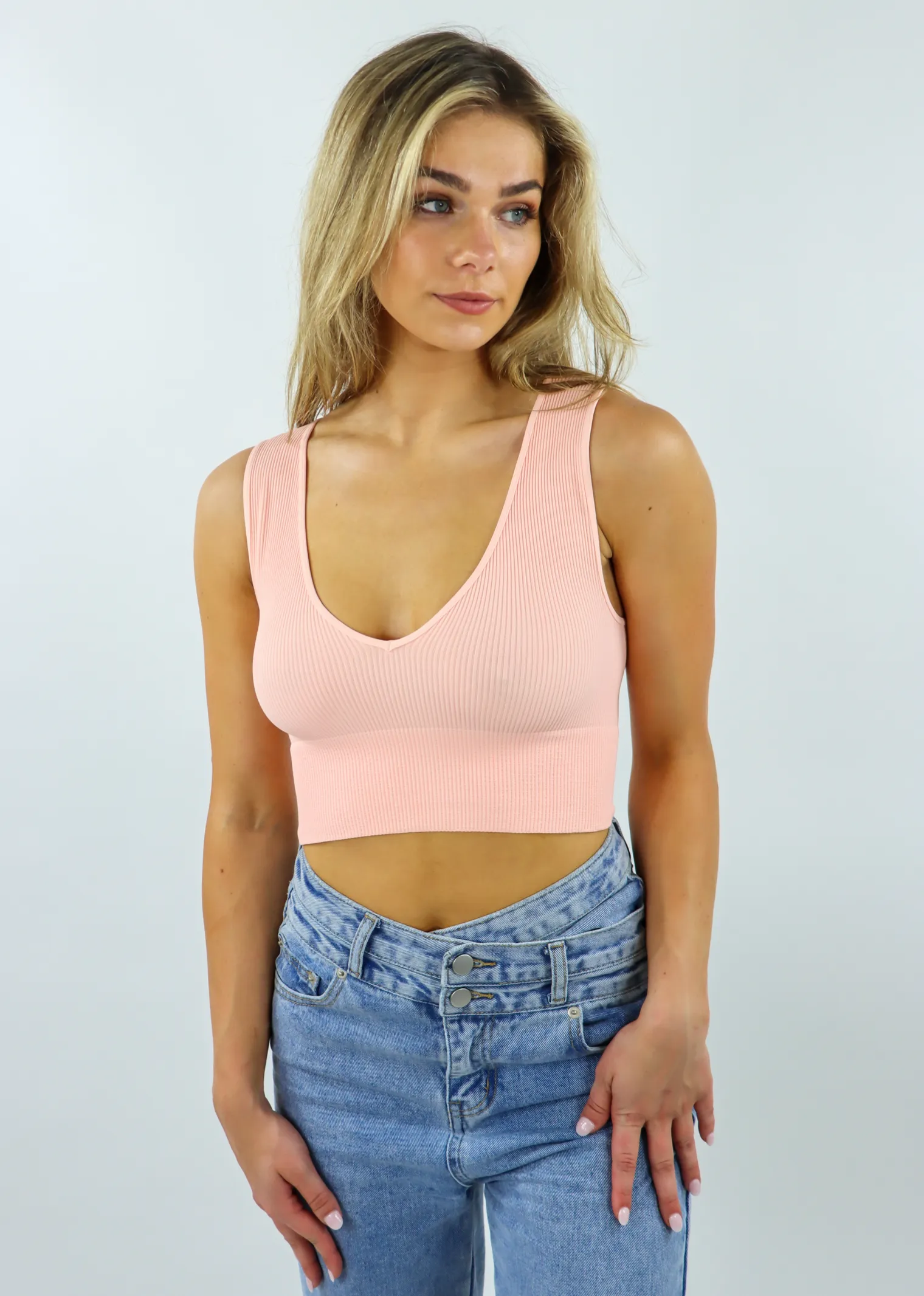 Take The Plunge V-Neck Crop Top ★ Peach sold by Rock N Rags