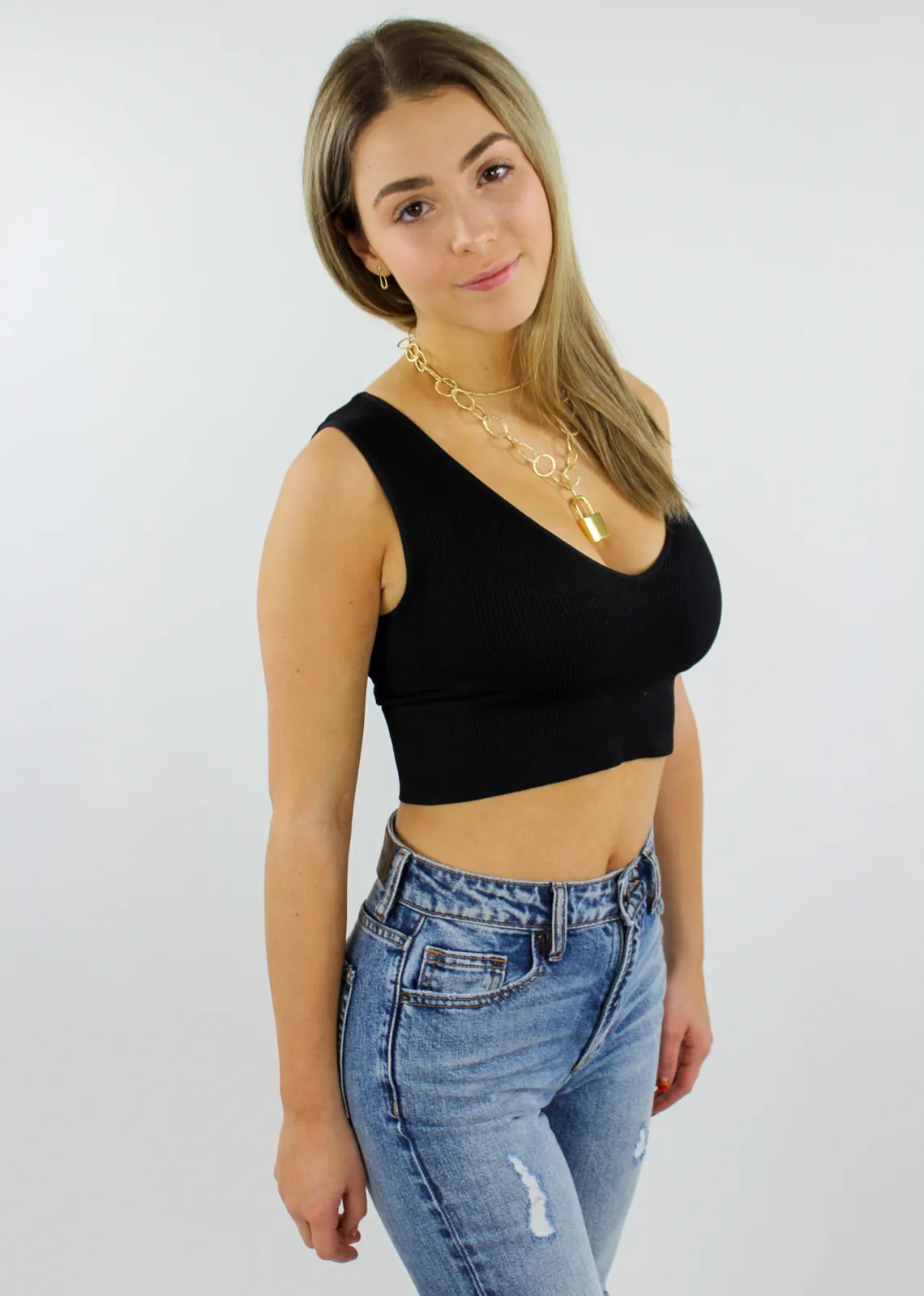 Take The Plunge V-Neck Crop Top ★ Black sold by Rock N Rags product image thumbnail 3