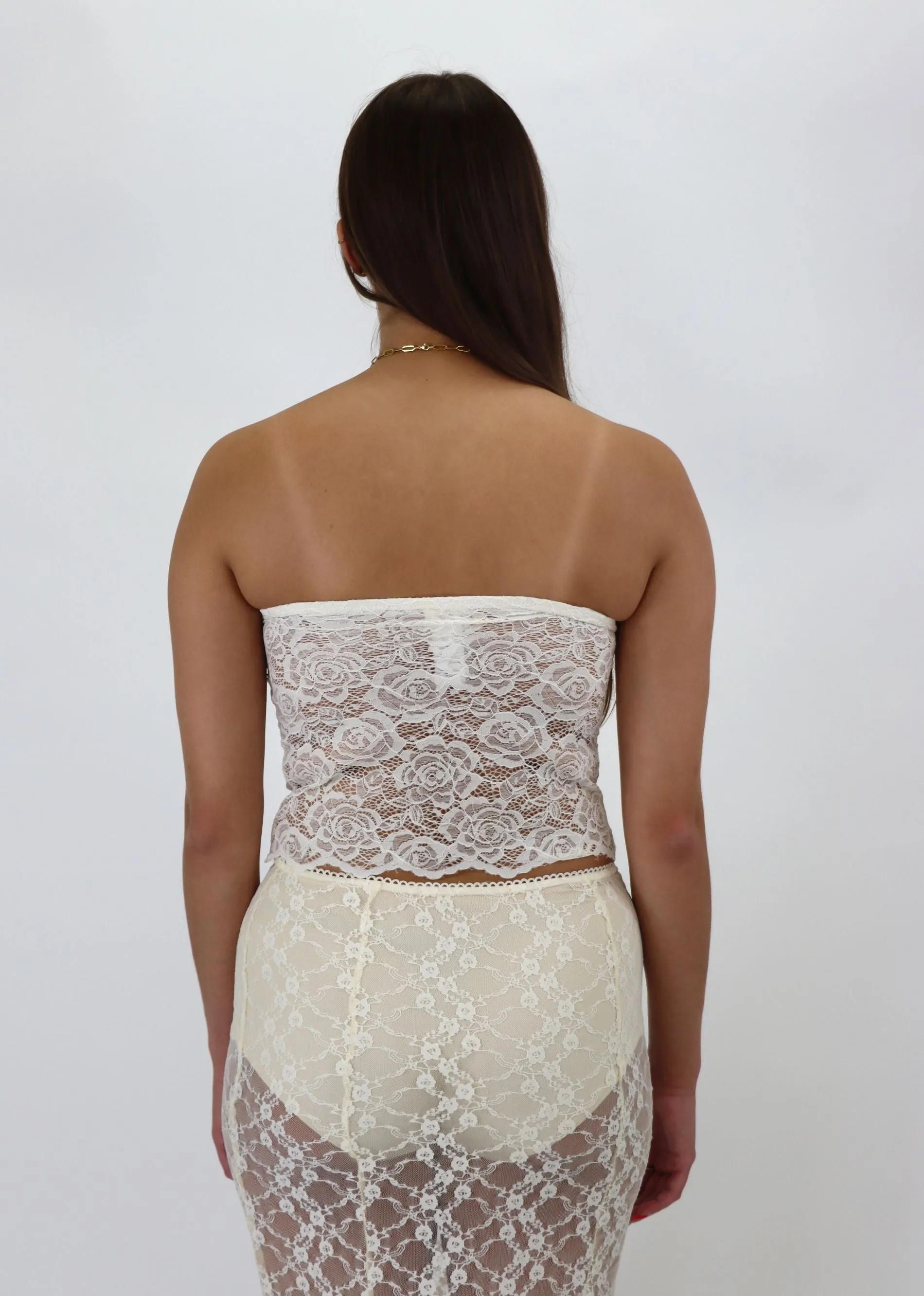 Lace Cream Colored Tube Top sold by Rock N Rags product image thumbnail 3