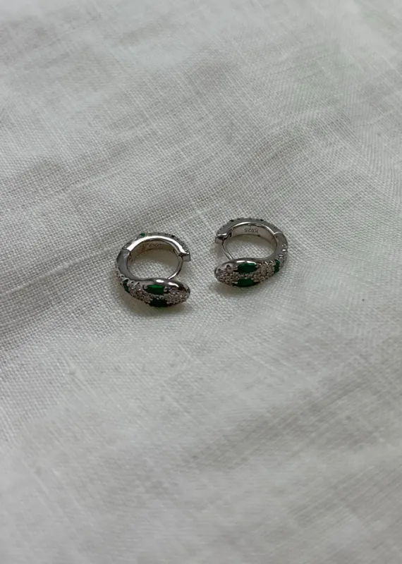 Anaconda Huggie Earrings ★ Silver & Green sold by Rock N Rags