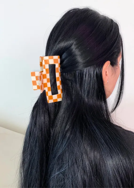 Ain't Nobody Claw Clip ★ Orange & Cream Checkered sold by Rock N Rags