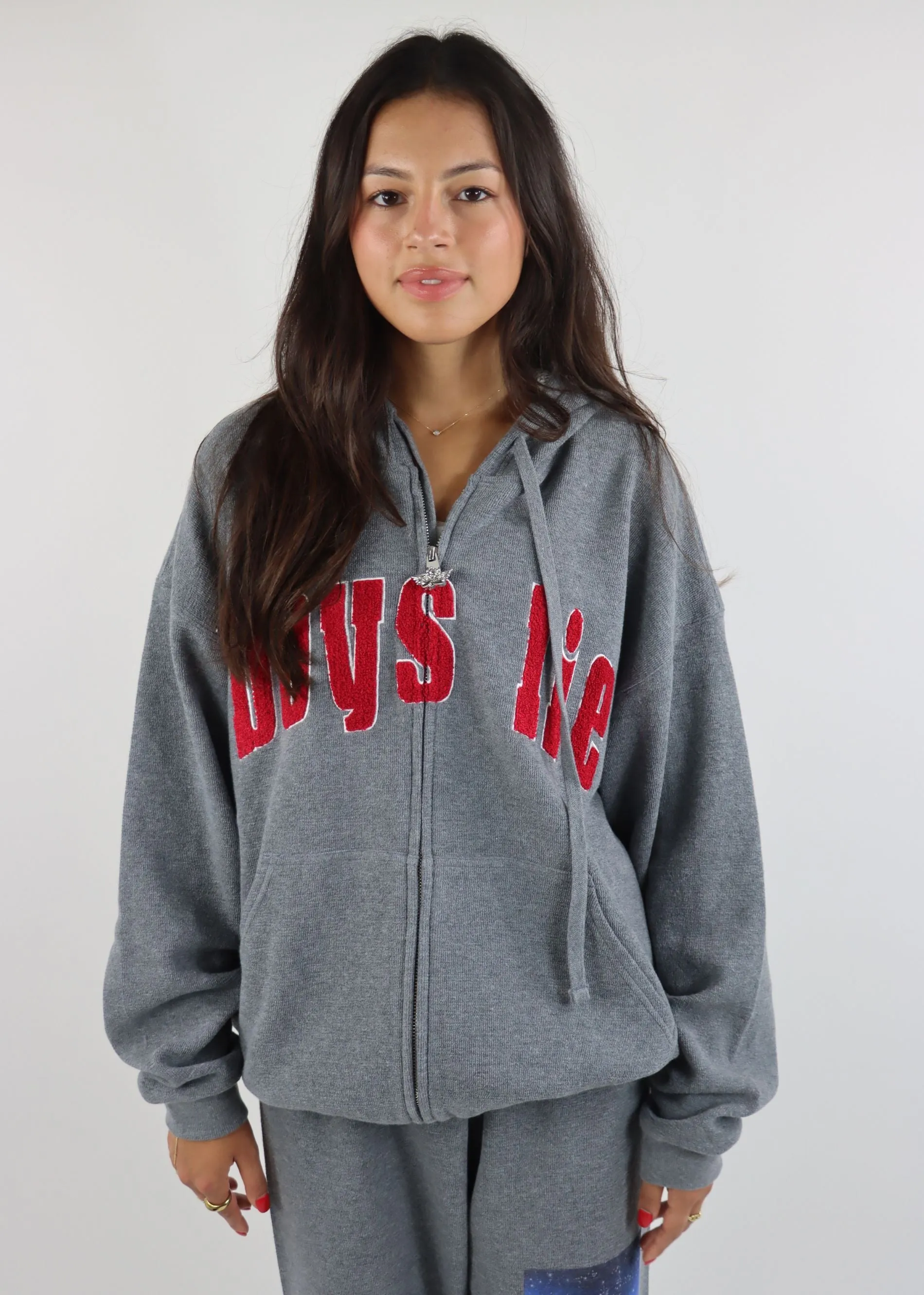 Boys Lie Desert Oasis Interlock Harley Zip-Up Hoodie ☆ Grey