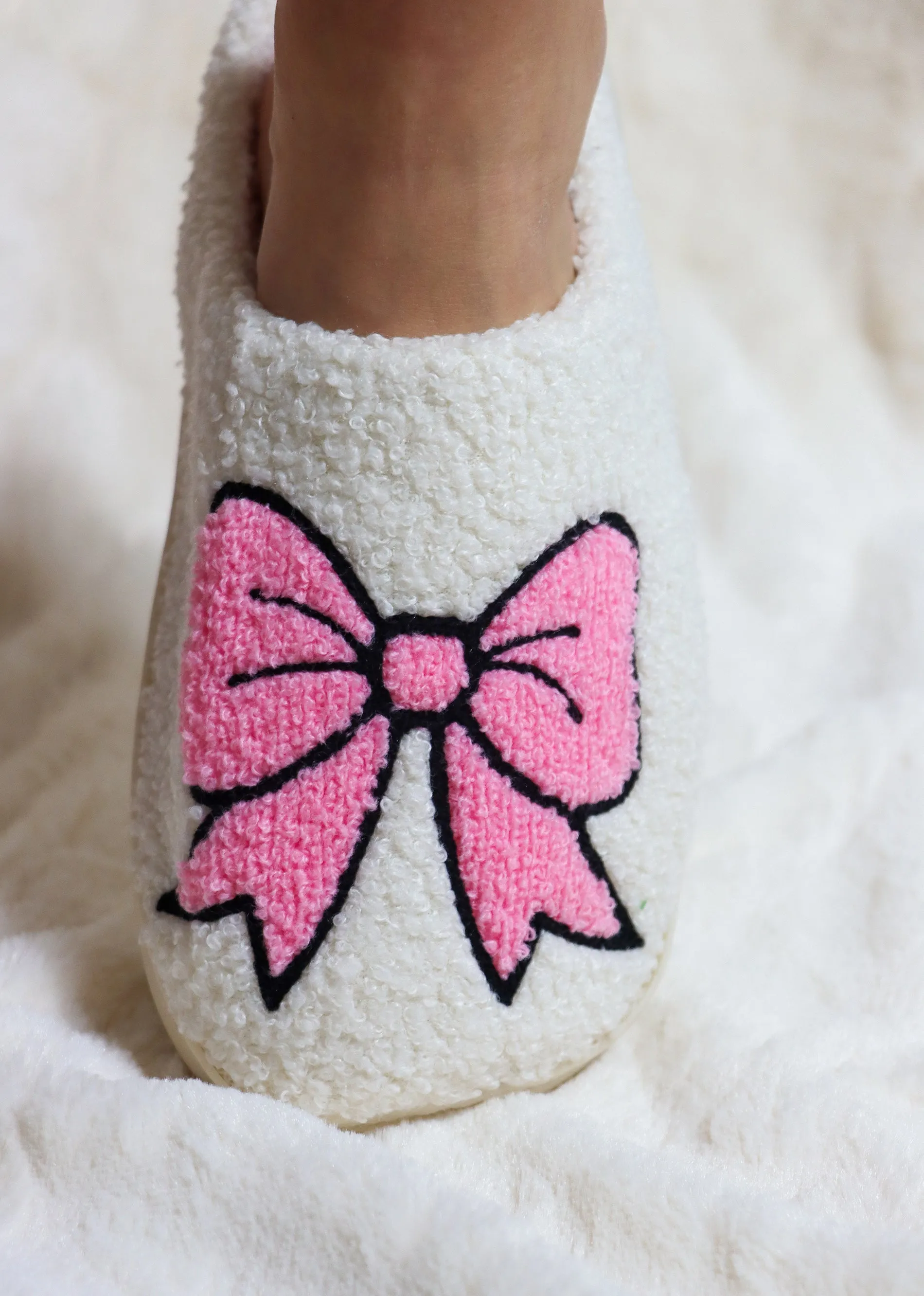 Bowknot Fuzzy Slip-on Slippers ★ Pink & White sold by Rock N Rags product image thumbnail 3