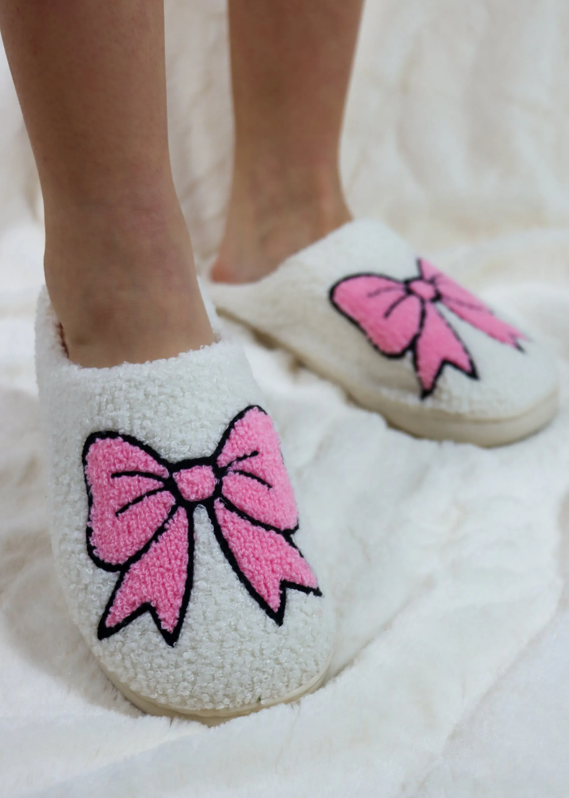 Bowknot Fuzzy Slip-on Slippers ★ Pink & White sold by Rock N Rags product image thumbnail 5