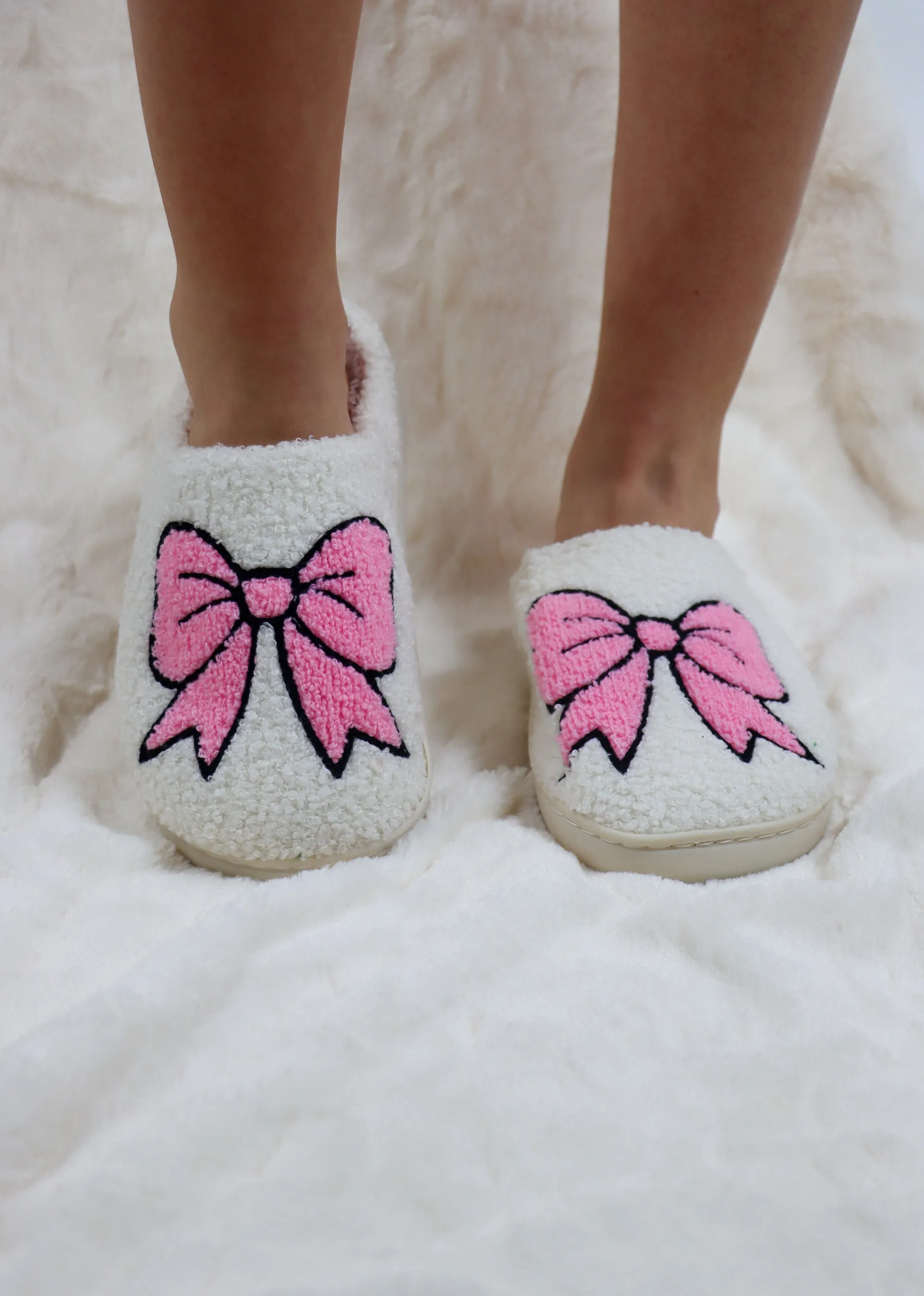 Bowknot Fuzzy Slip-on Slippers ★ Pink & White sold by Rock N Rags product image thumbnail 2