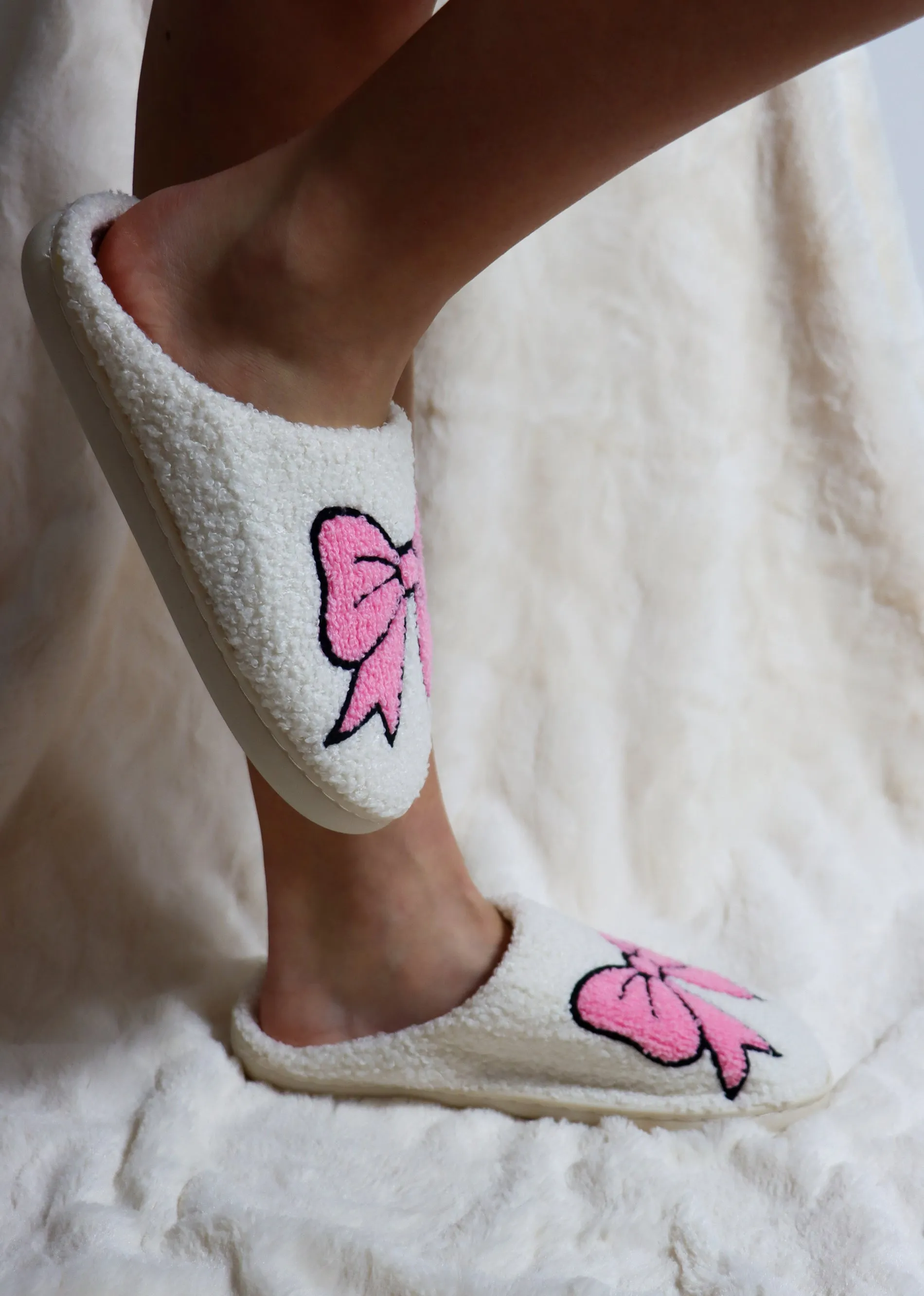 Bowknot Fuzzy Slip-on Slippers ★ Pink & White sold by Rock N Rags product image thumbnail 4