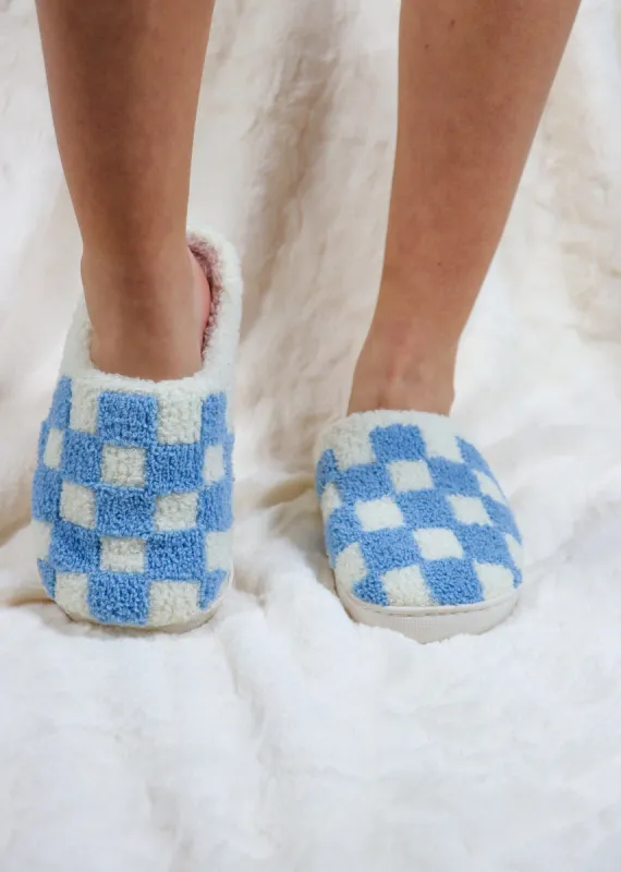 Checkered Slip-on Fuzzy Slipper ★ Blue & White sold by Rock N Rags