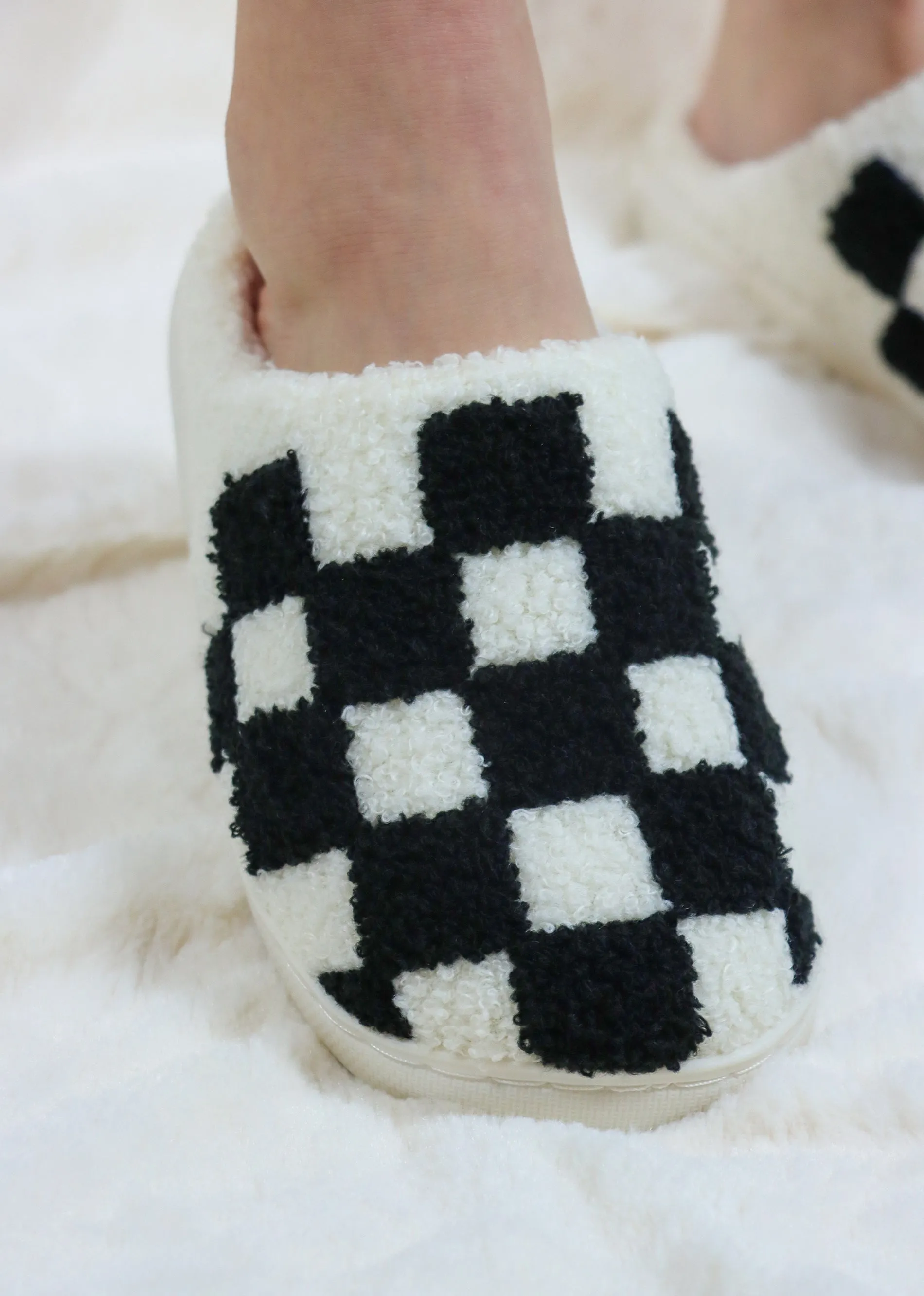 Checkered Slip-on Fuzzy Slipper ★ Black & White sold by Rock N Rags product image thumbnail 4