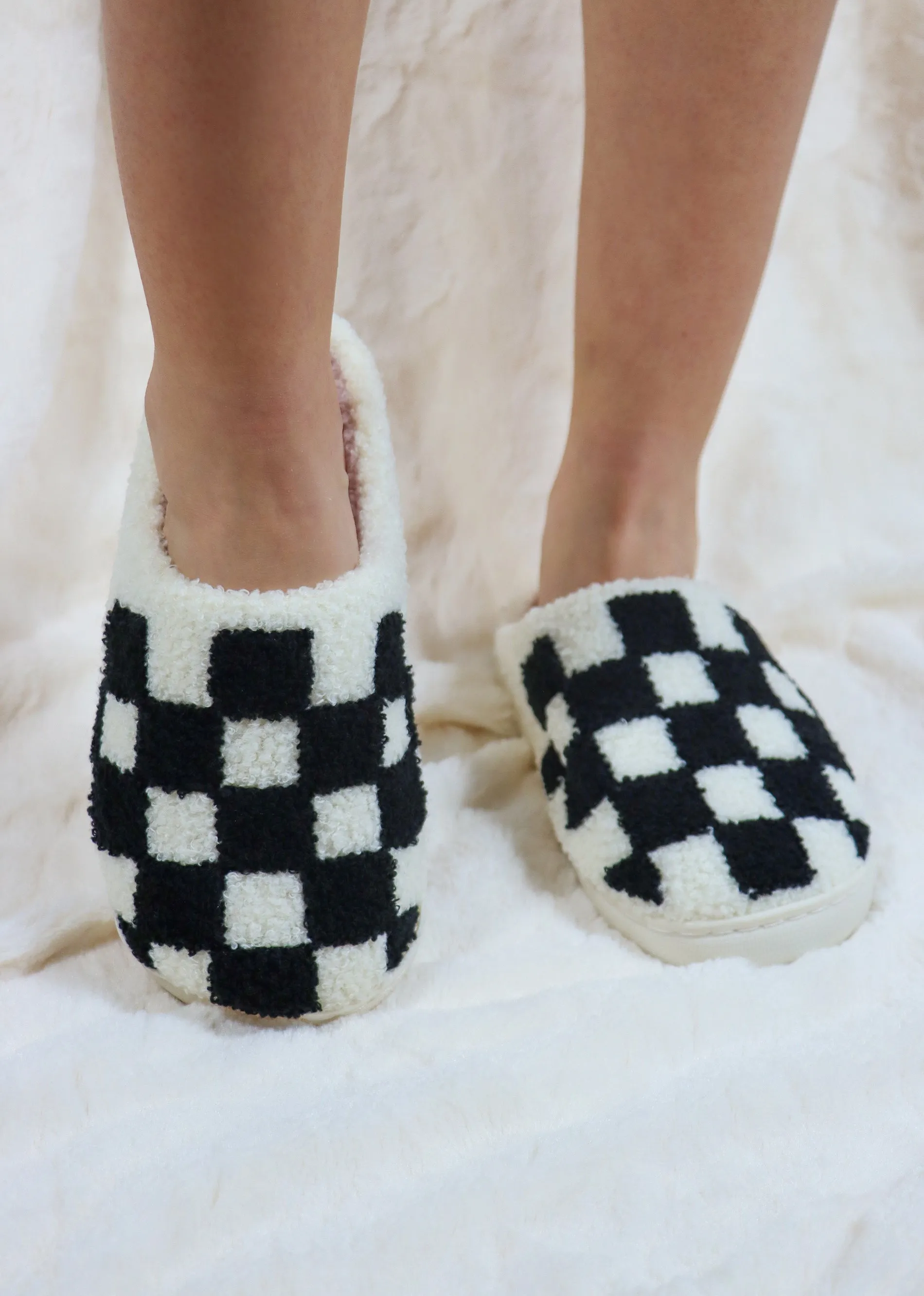 Checkered Slip-on Fuzzy Slipper ★ Black & White sold by Rock N Rags