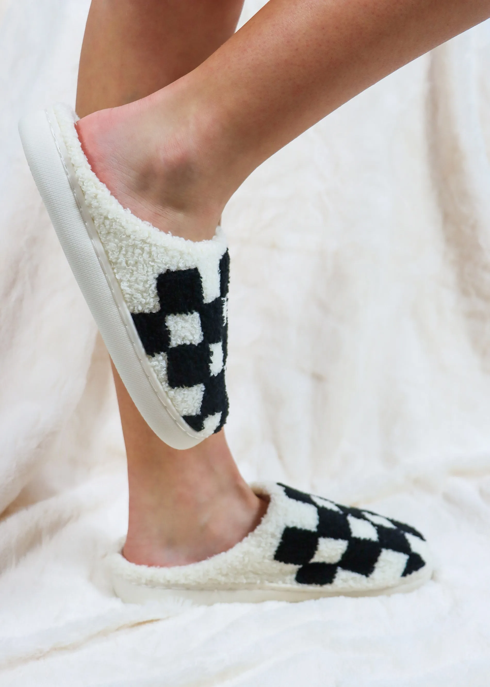 Checkered Slip-on Fuzzy Slipper ★ Black & White sold by Rock N Rags product image thumbnail 2