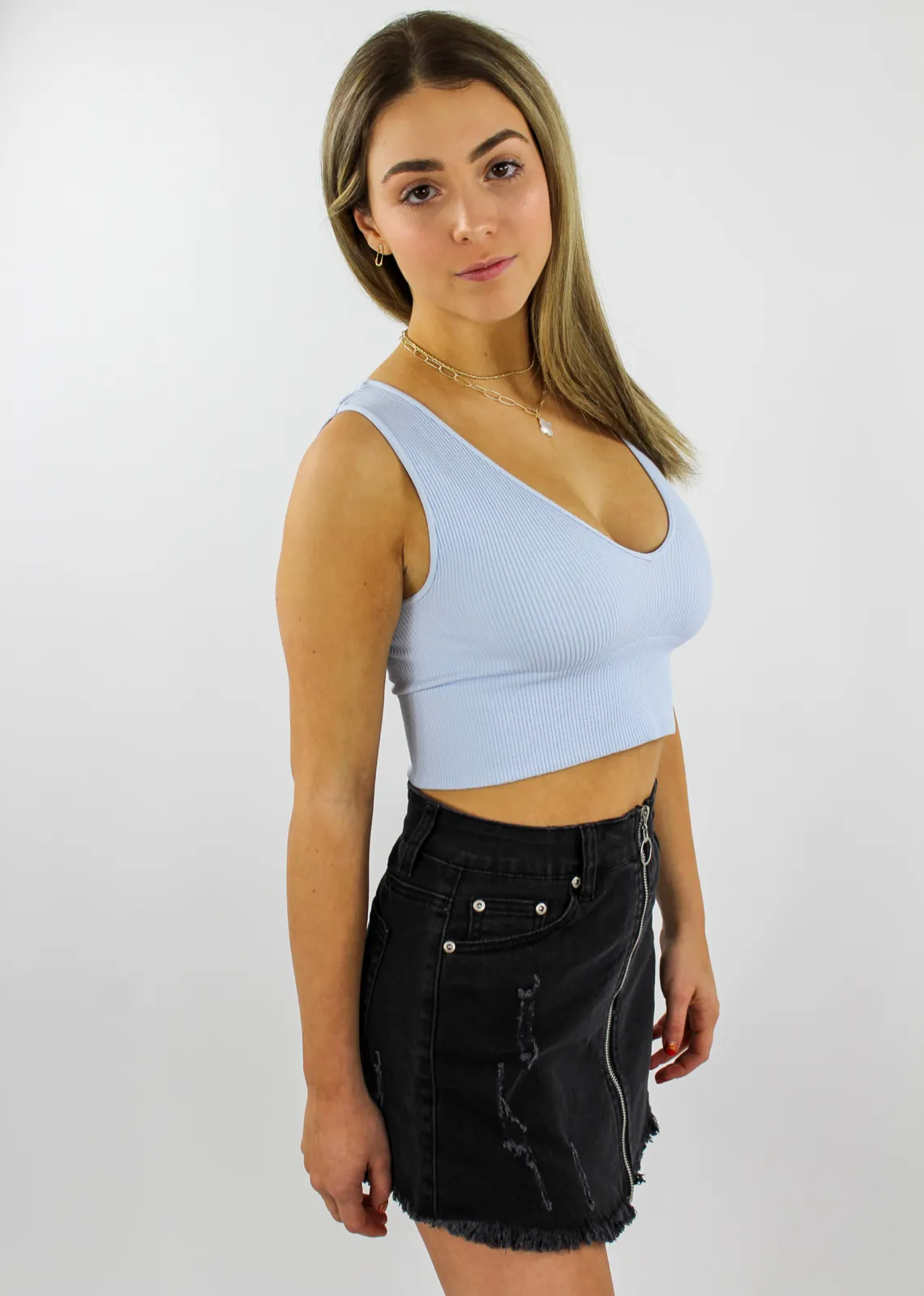 Take The Plunge V-Neck Crop Top ★ Heather Blue sold by Rock N Rags product image thumbnail 2