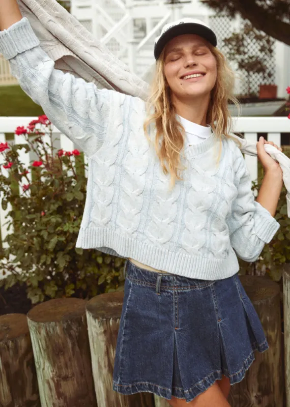 Free People Washed Cable V Neck Sweater ★ Vintage Sky Blue sold by Rock N Rags