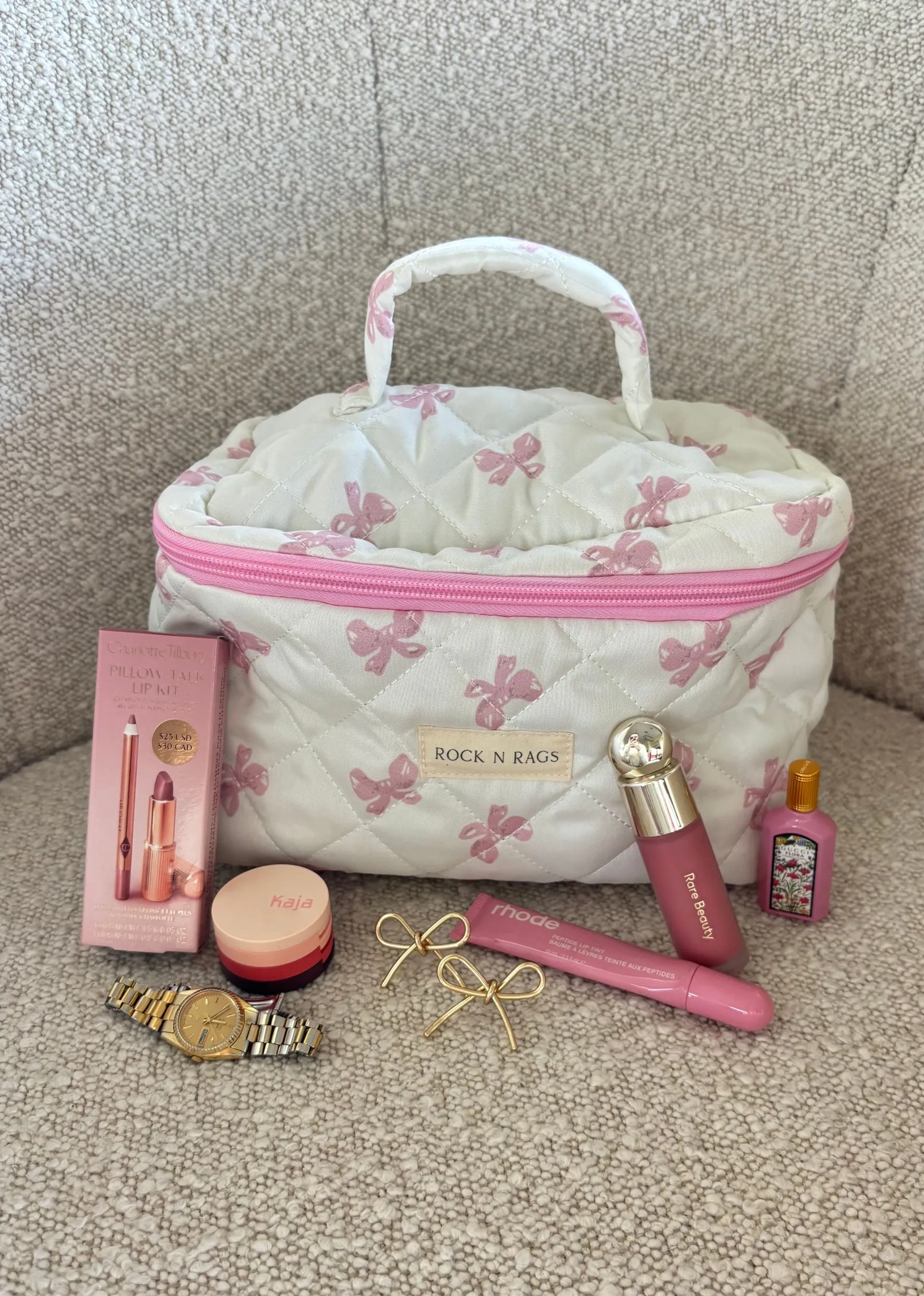 Rock N Rags Quilted Makeup Bag ★ Pink Bow sold by Rock N Rags