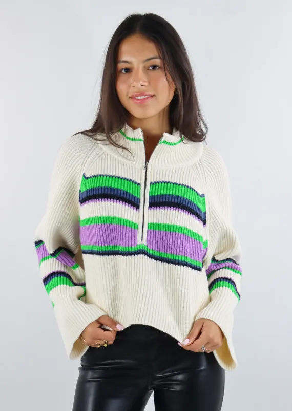 Free People Striped Greta Half-Zip ★ Green and Purple Stripe sold by Rock N Rags