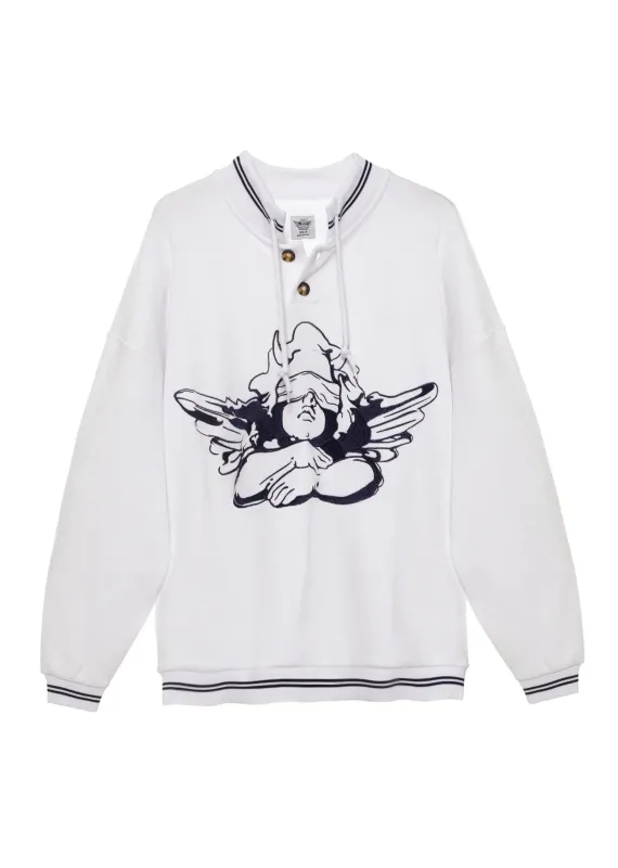 Boys Lie Navy Cherub University Henley Crewneck ★ White sold by Rock N Rags