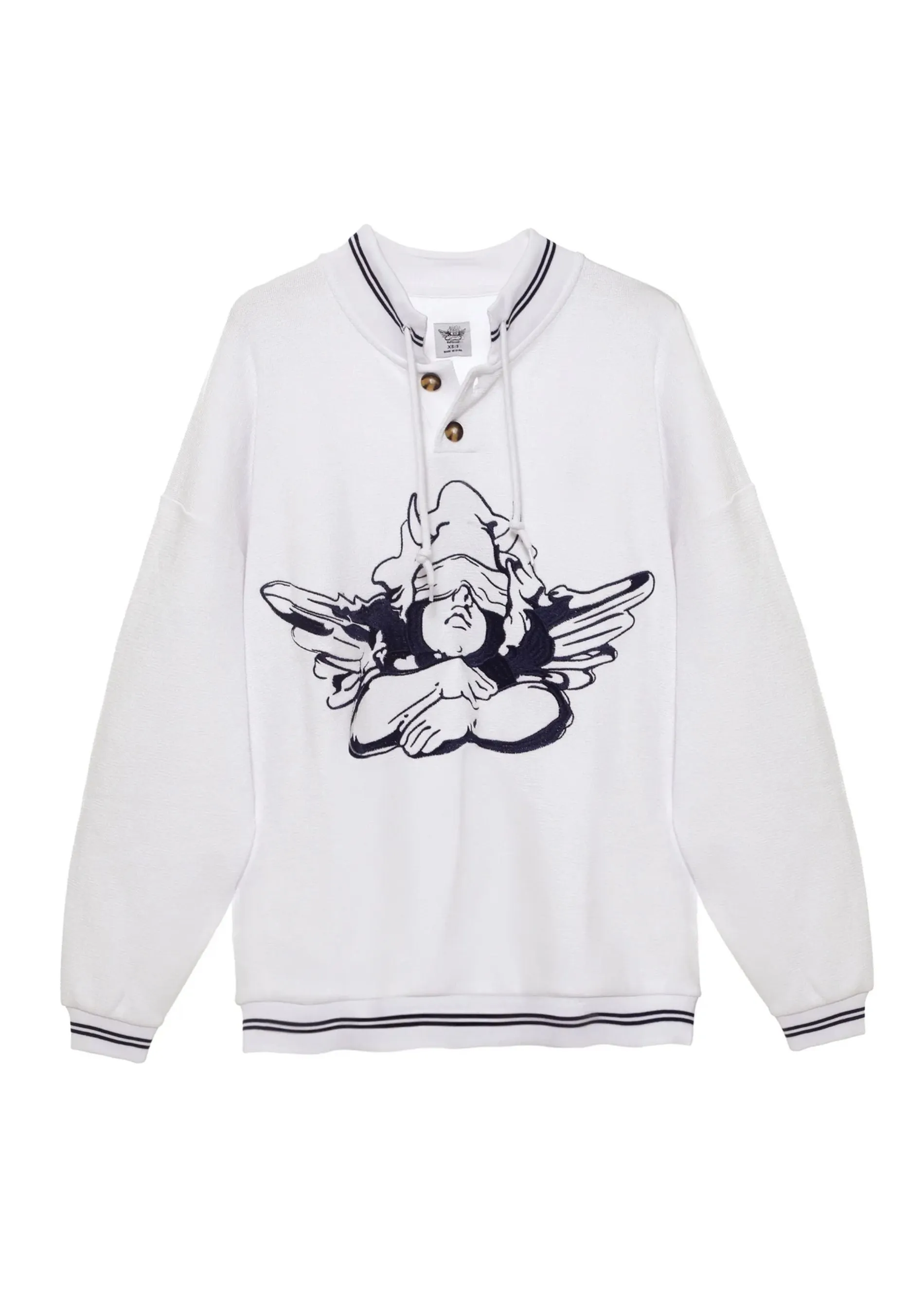 Boys Lie Navy Cherub University Henley Crewneck ★ White sold by Rock N Rags