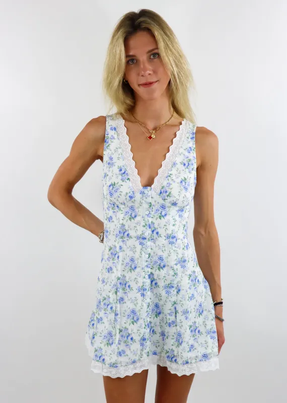 Sweet Serotonin Mini Dress ★ White & Blue Floral sold by Rock N Rags