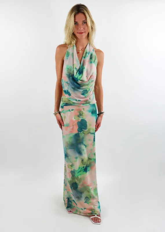 No Time To Talk Cowl Neck Maxi Dress ★ Green Multi sold by Rock N Rags