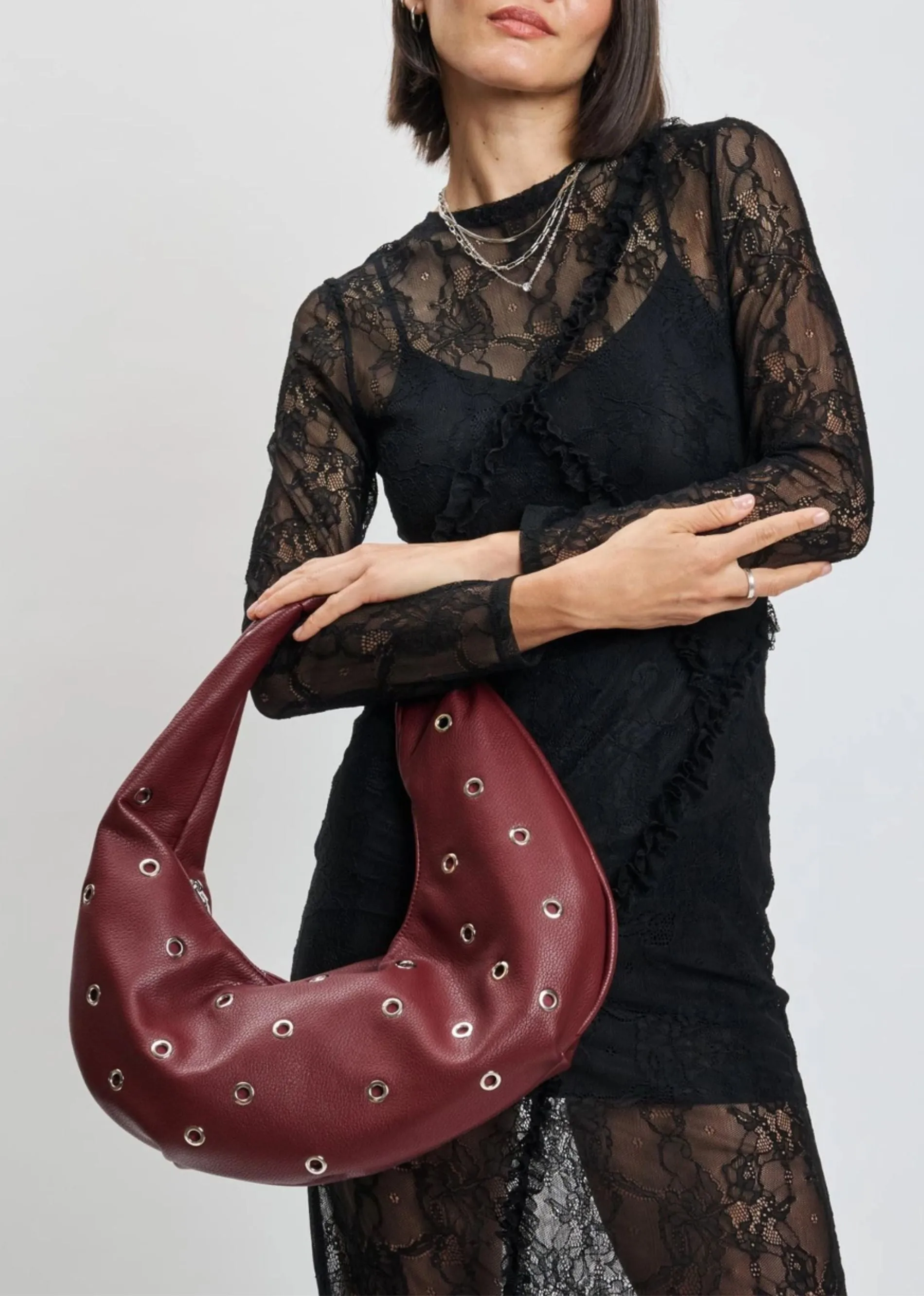 Grommet Shoulder Bag ★ Burgundy sold by Rock N Rags