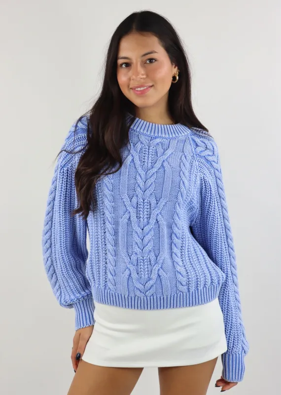 Free People Frankie Cable Knit Sweater ★ Light Blue sold by Rock N Rags