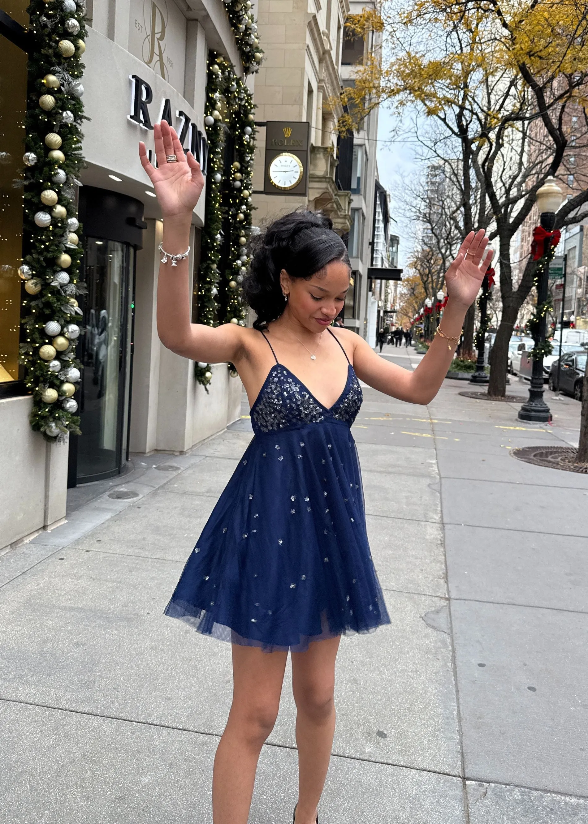 Free People Noel Shine Mini Dress ★ Navy sold by Rock N Rags