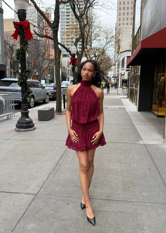 Floral Halter Backless Mini Dress ★ Burgundy sold by Rock N Rags