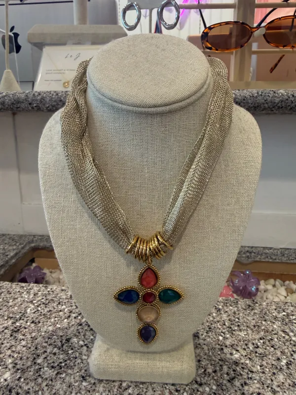 Muli-color stone cross necklace made by Rock N Rags