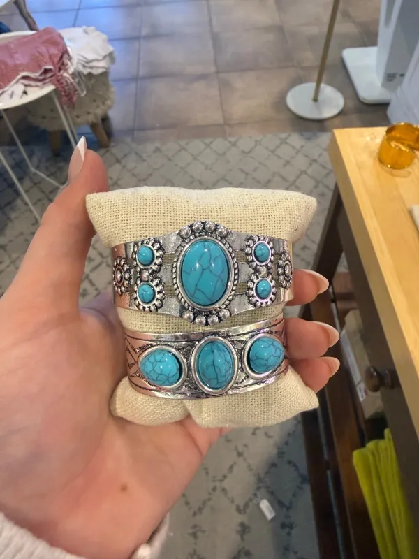 western teal stone cuff made by Rock N Rags