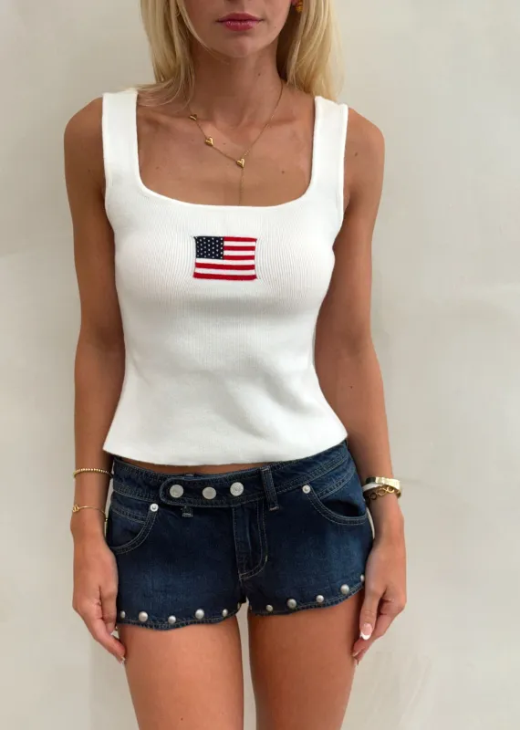 American Flag Square Neck Tank ★ White made by Rock N Rags